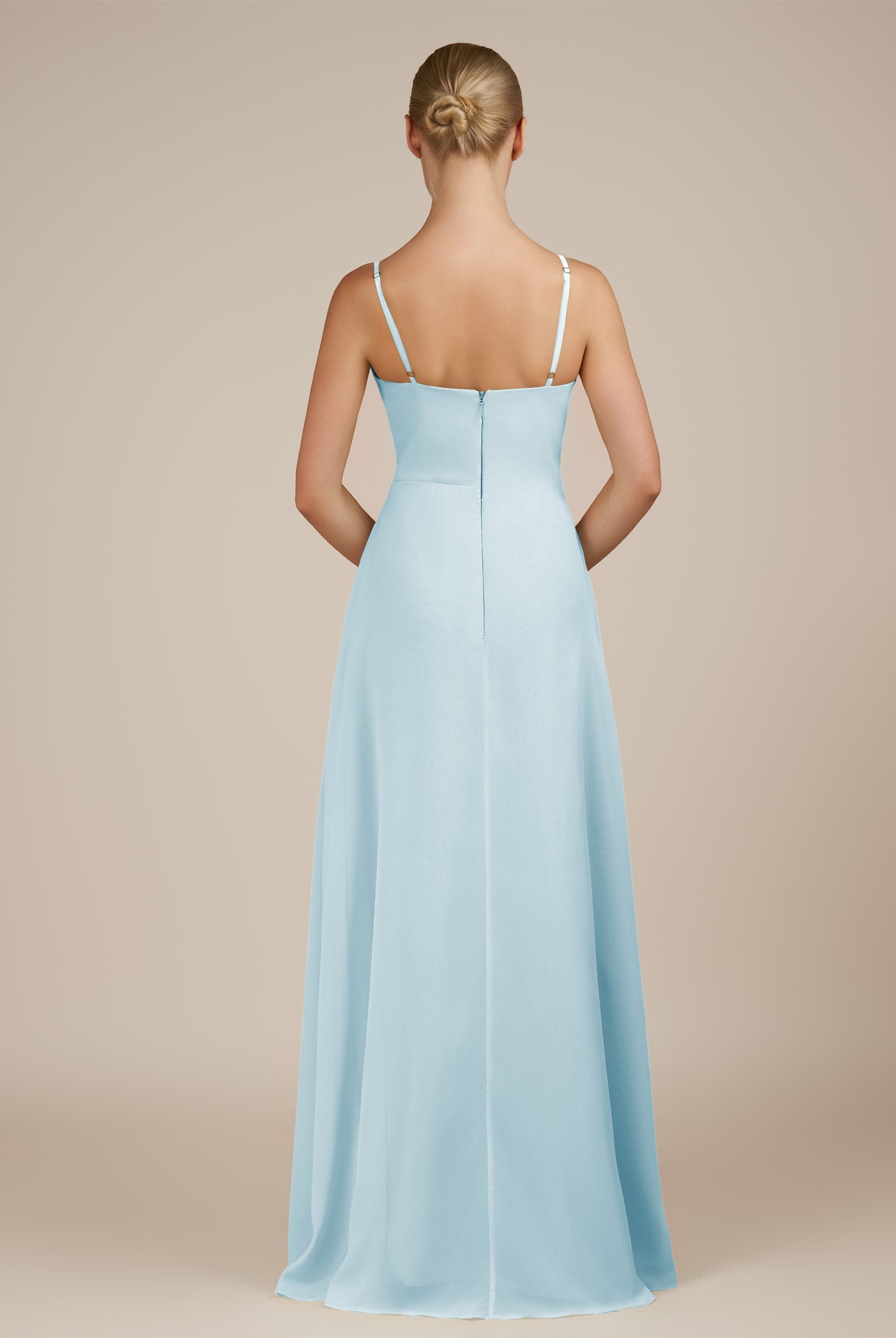 KissDress-Jovienne Sky Blue Sheath Scoop Neck Chiffon Long Bridesmaid Dress with Slit