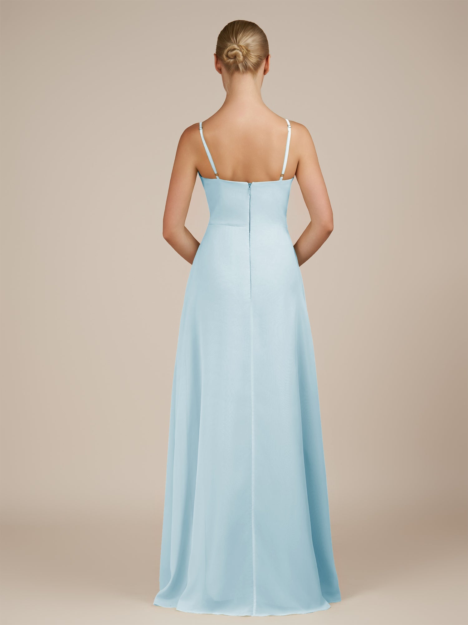 KissDress-Jovienne Sky Blue Sheath Scoop Neck Chiffon Long Bridesmaid Dress with Slit
