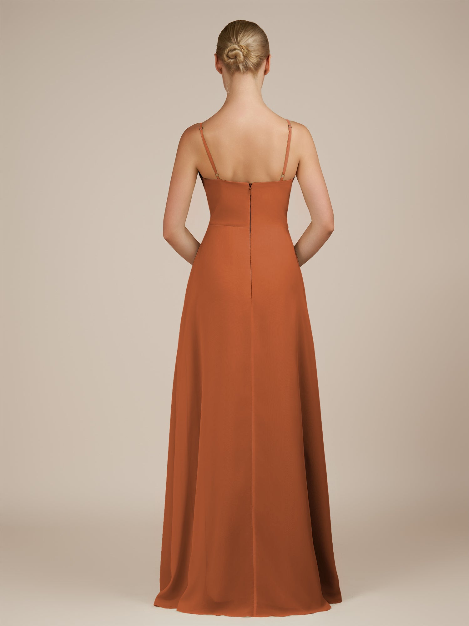 KissDress-Jovienne Terracotta Sheath Scoop Neck Chiffon Long Bridesmaid Dress with Slit
