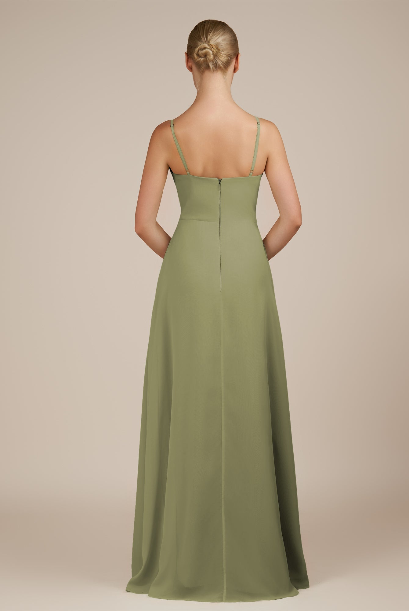 KissDress-Jovienne Thyme Sheath Scoop Neck Chiffon Long Bridesmaid Dress with Slit