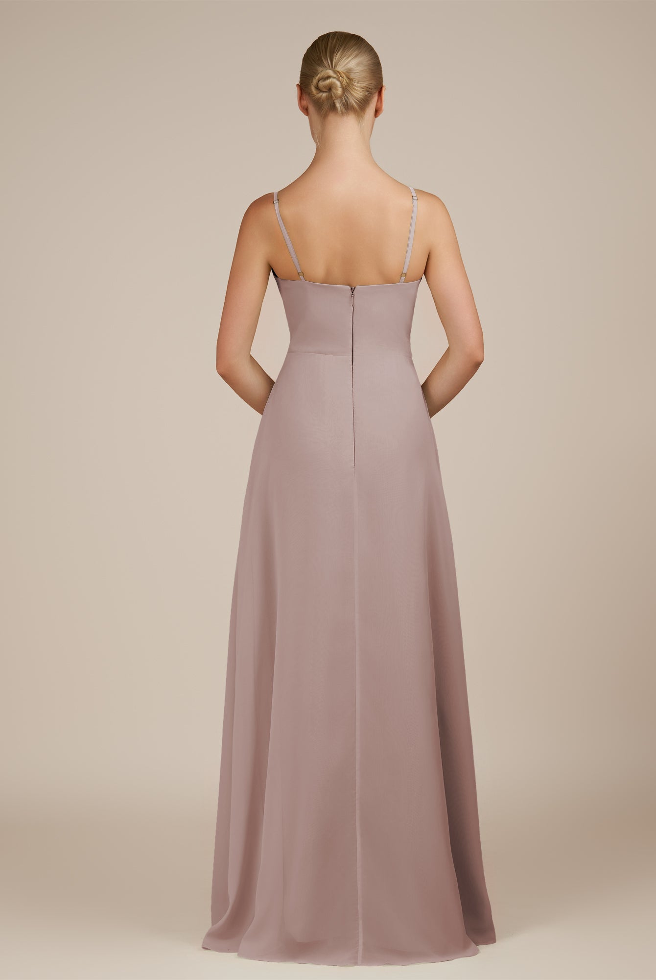 KissDress-Jovienne Toffee Sheath Scoop Neck Chiffon Long Bridesmaid Dress with Slit