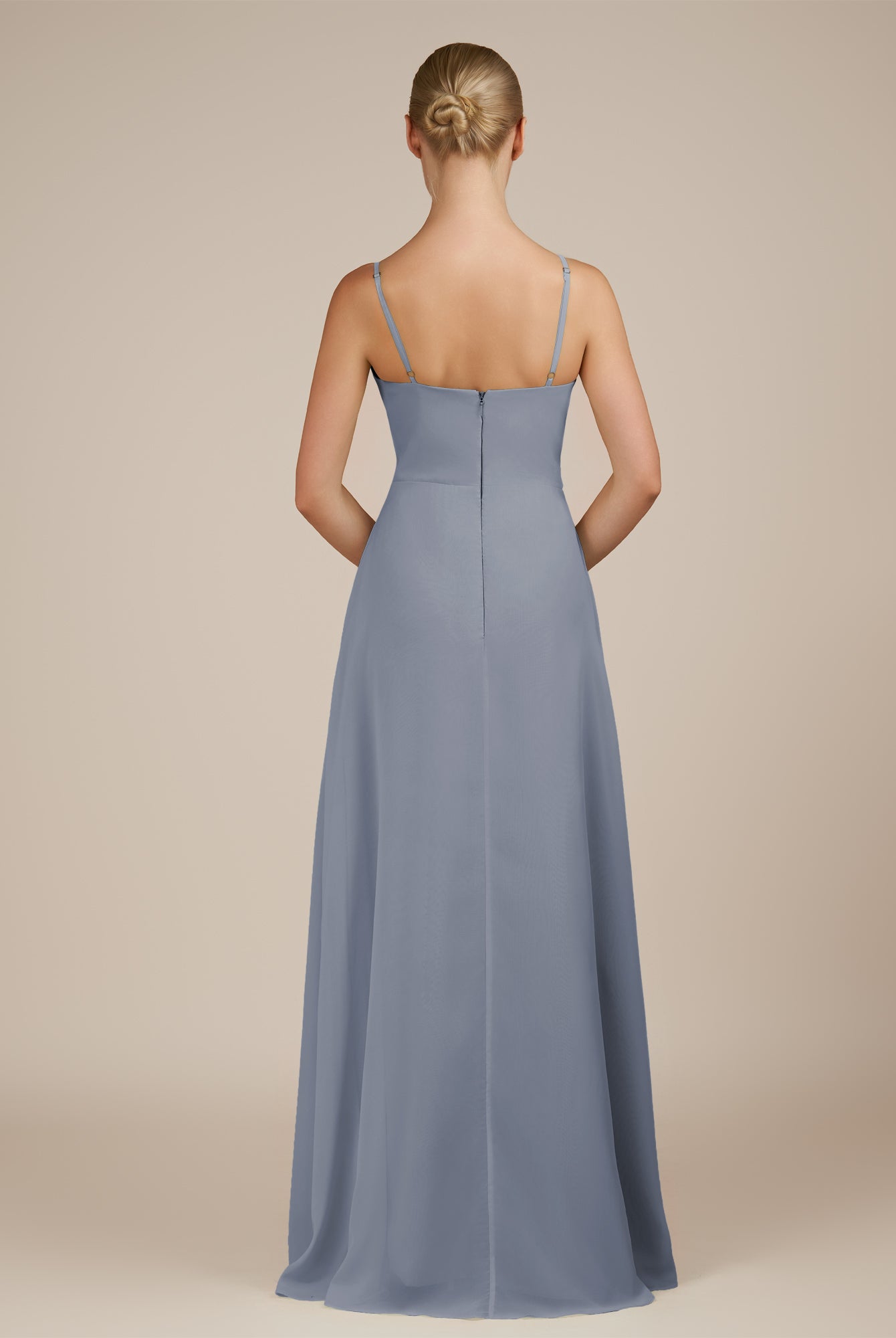 KissDress-Jovienne Twilight Sheath Scoop Neck Chiffon Long Bridesmaid Dress with Slit