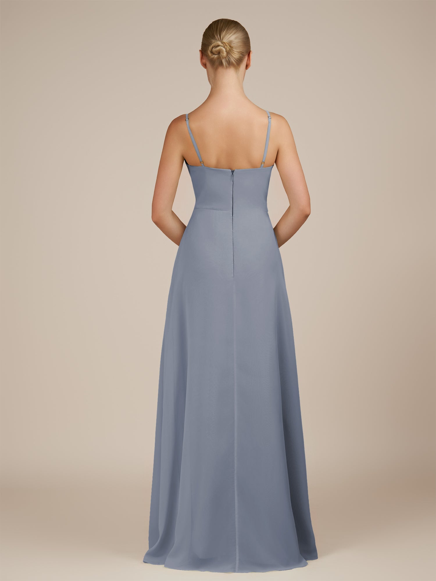 KissDress-Jovienne Twilight Sheath Scoop Neck Chiffon Long Bridesmaid Dress with Slit