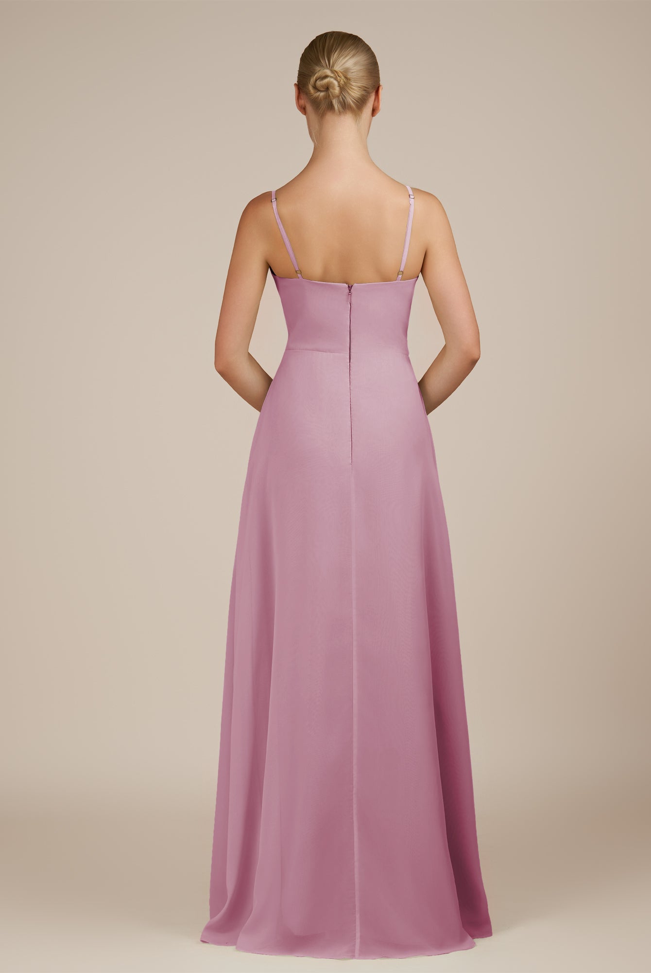 KissDress-Jovienne Vintage Mauve Sheath Scoop Neck Chiffon Long Bridesmaid Dress with Slit