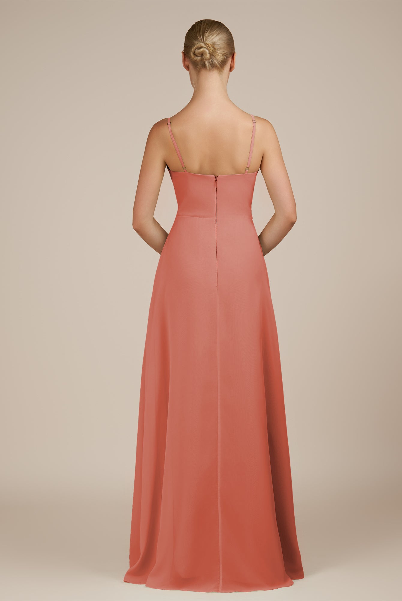 KissDress-Jovienne Wild Rose Sheath Scoop Neck Chiffon Long Bridesmaid Dress with Slit