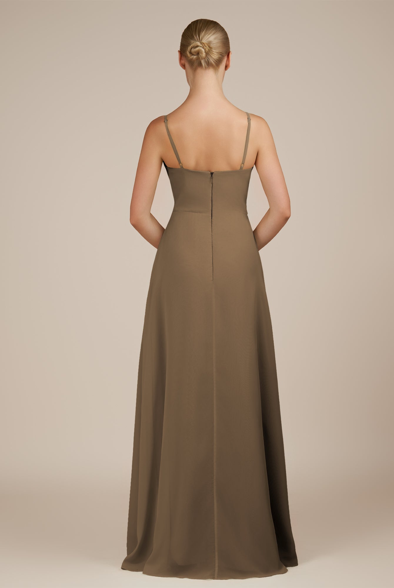 KissDress-Jovienne Willow Green Sheath Scoop Neck Chiffon Long Bridesmaid Dress with Slit