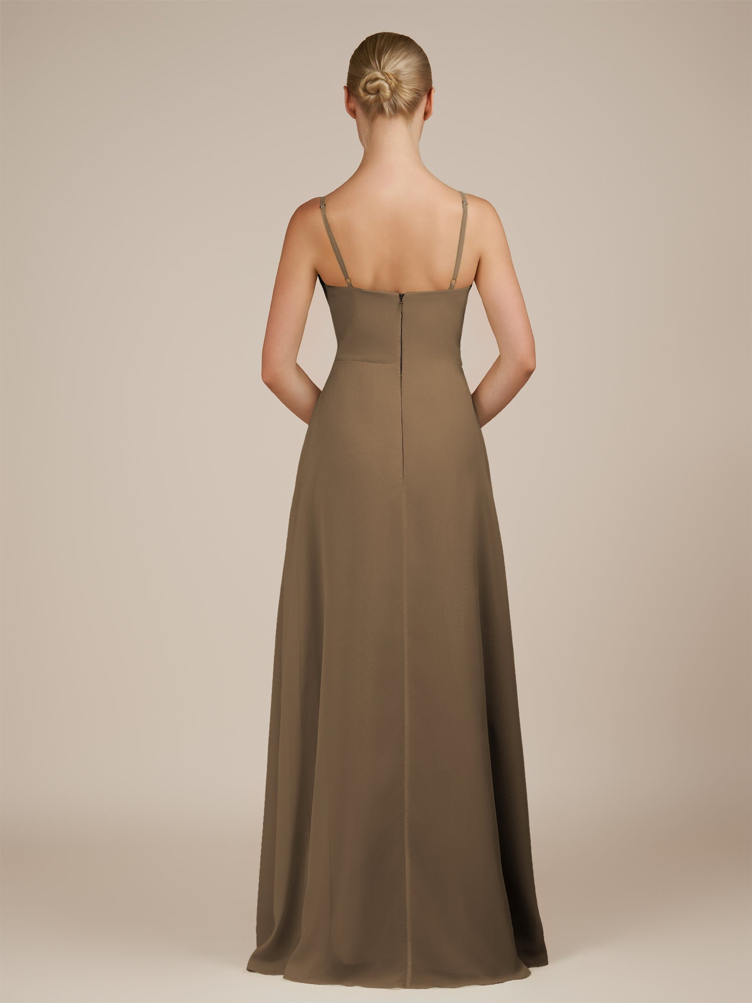 KissDress-Jovienne Willow Green Sheath Scoop Neck Chiffon Long Bridesmaid Dress with Slit