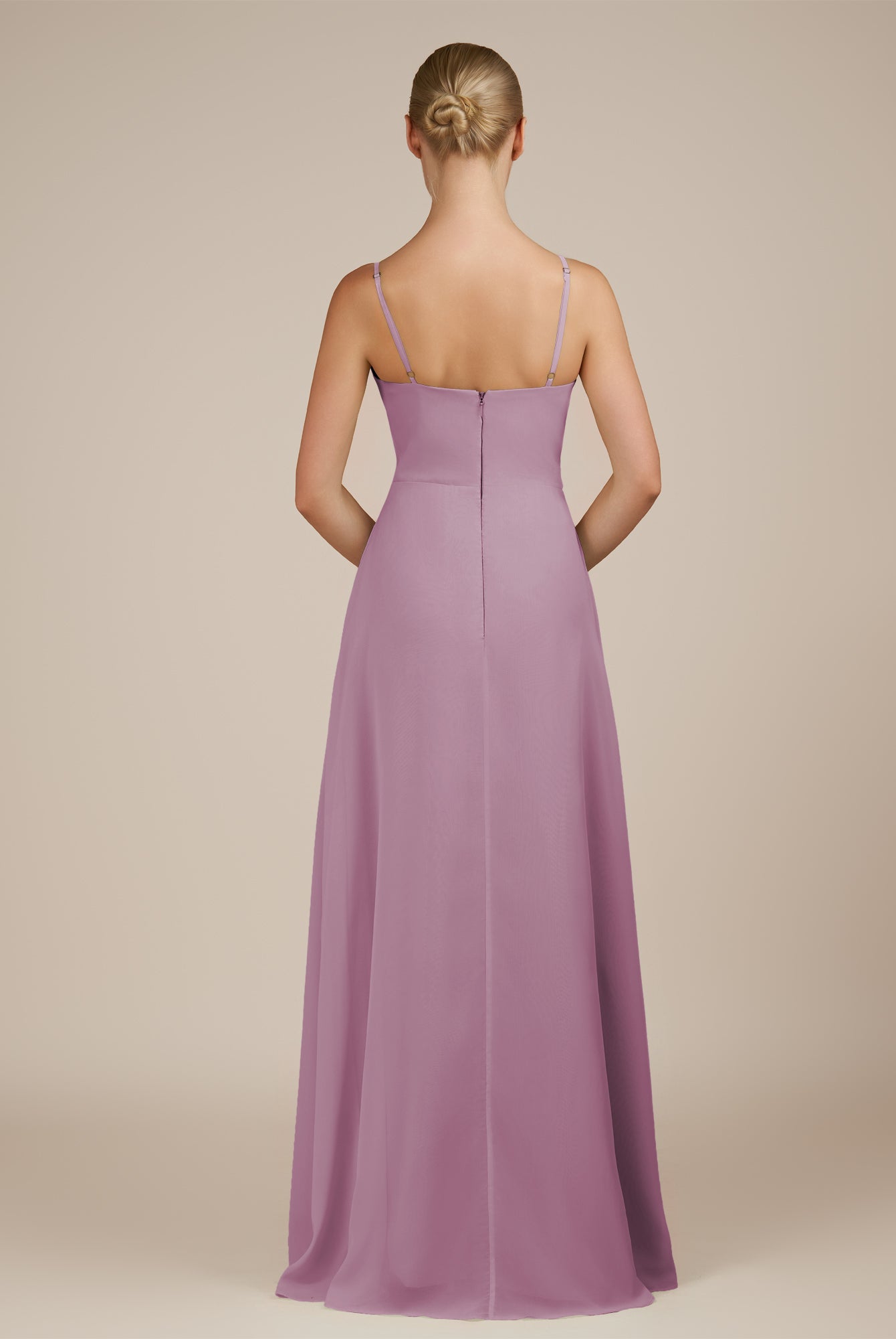 KissDress-Jovienne Wisteria Sheath Scoop Neck Chiffon Long Bridesmaid Dress with Slit
