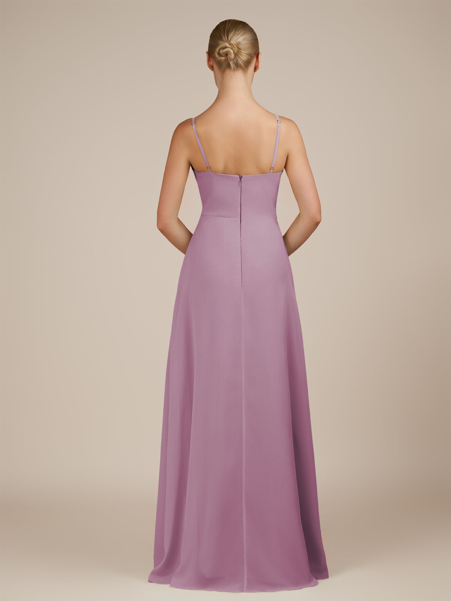 KissDress-Jovienne Wisteria Sheath Scoop Neck Chiffon Long Bridesmaid Dress with Slit
