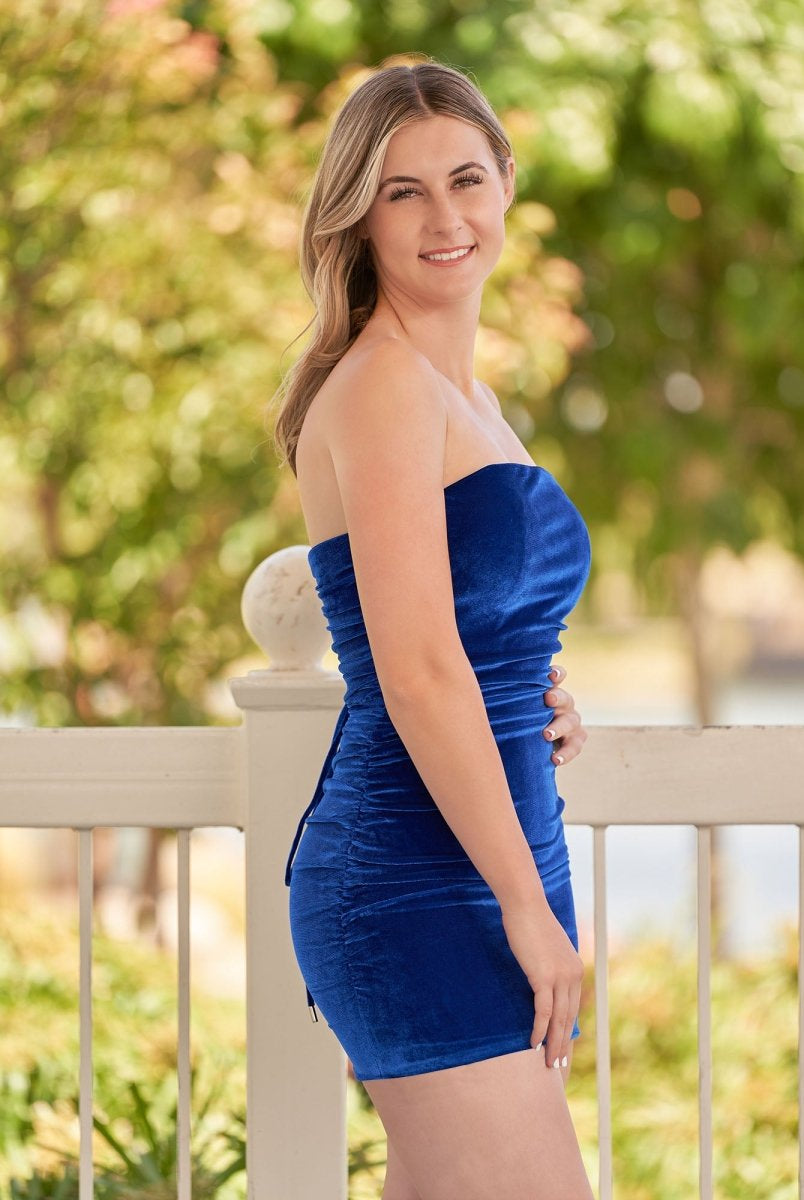 Juliana | Bodycon Strapless Royal Blue Velvet Homecoming Dresses - KissProm