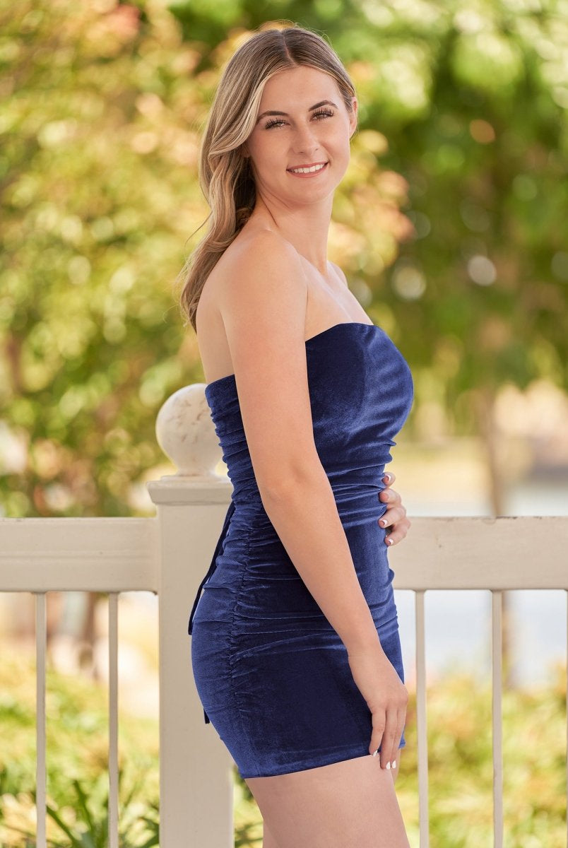 Juliana | Bodycon Strapless Royal Blue Velvet Homecoming Dresses - KissProm