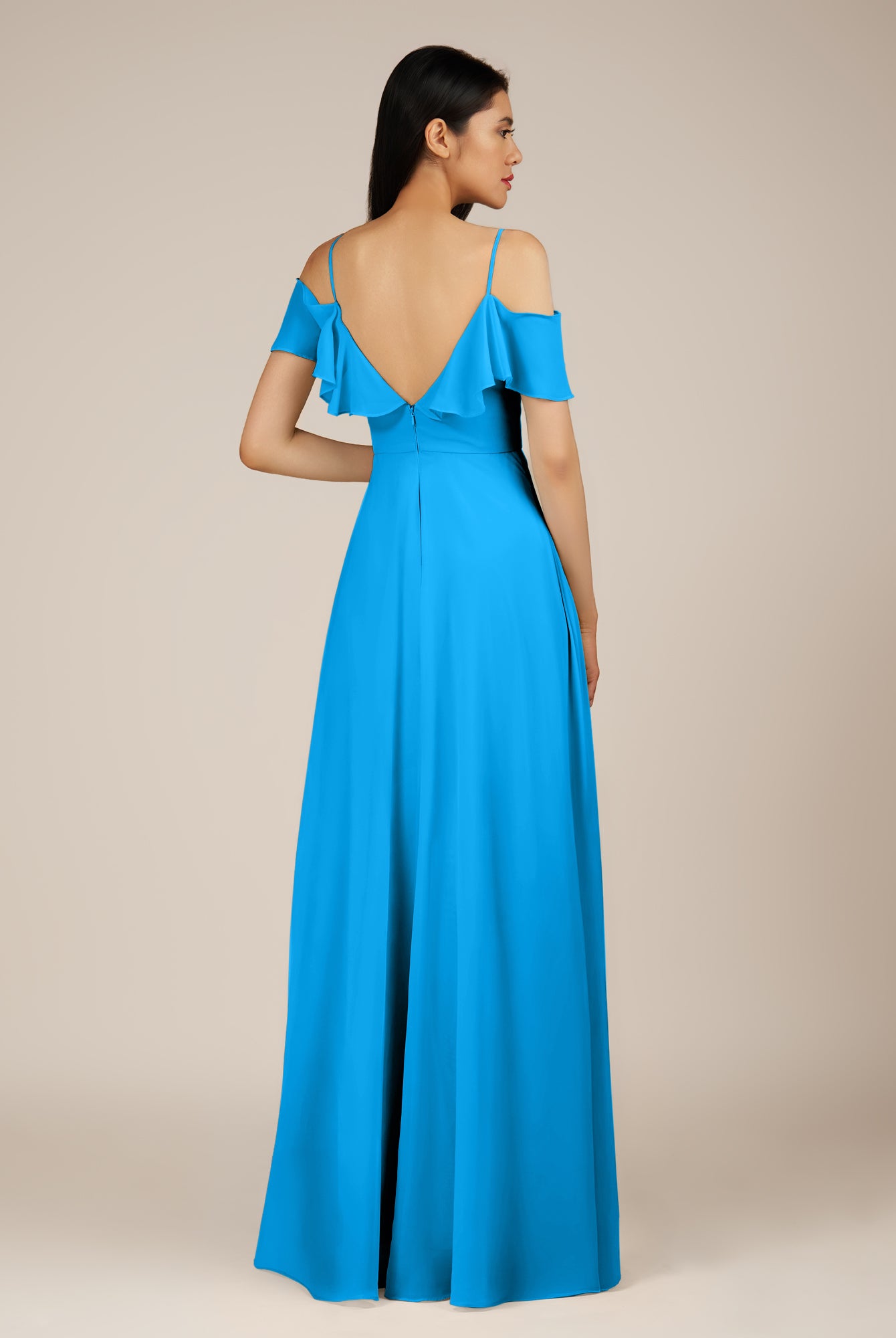 KissDress-Junessa Blue Jay A Line Off the Shoulder Chiffon Long Bridesmaid Dress with Ruffles