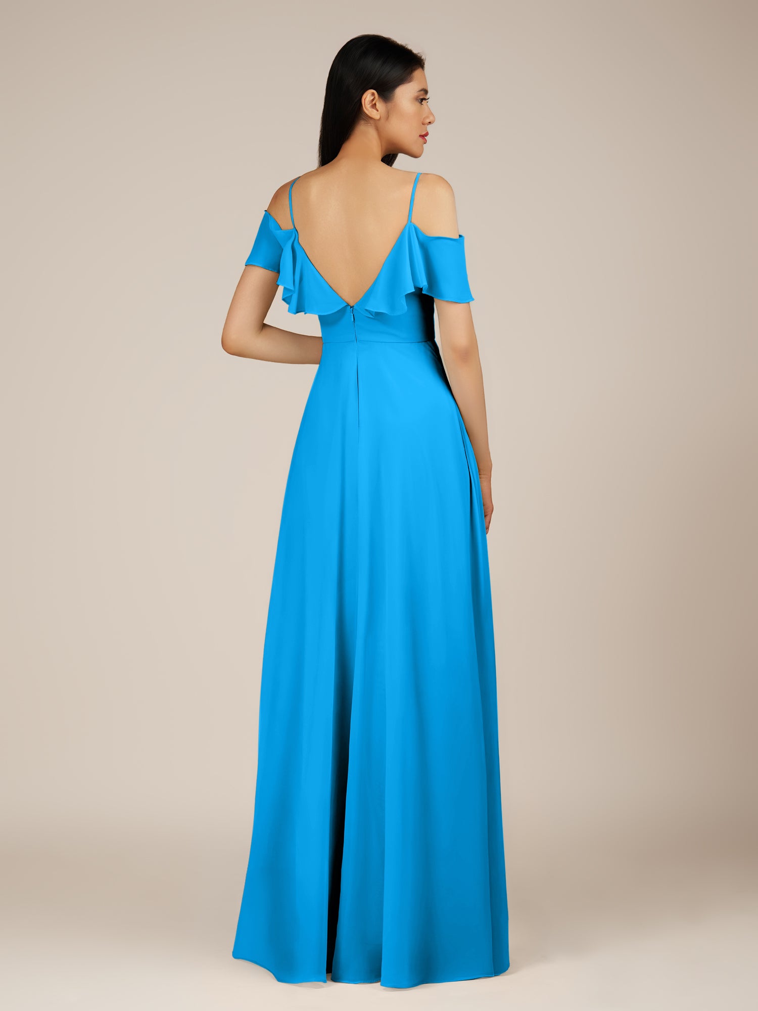 KissDress-Junessa Blue Jay A Line Off the Shoulder Chiffon Long Bridesmaid Dress with Ruffles