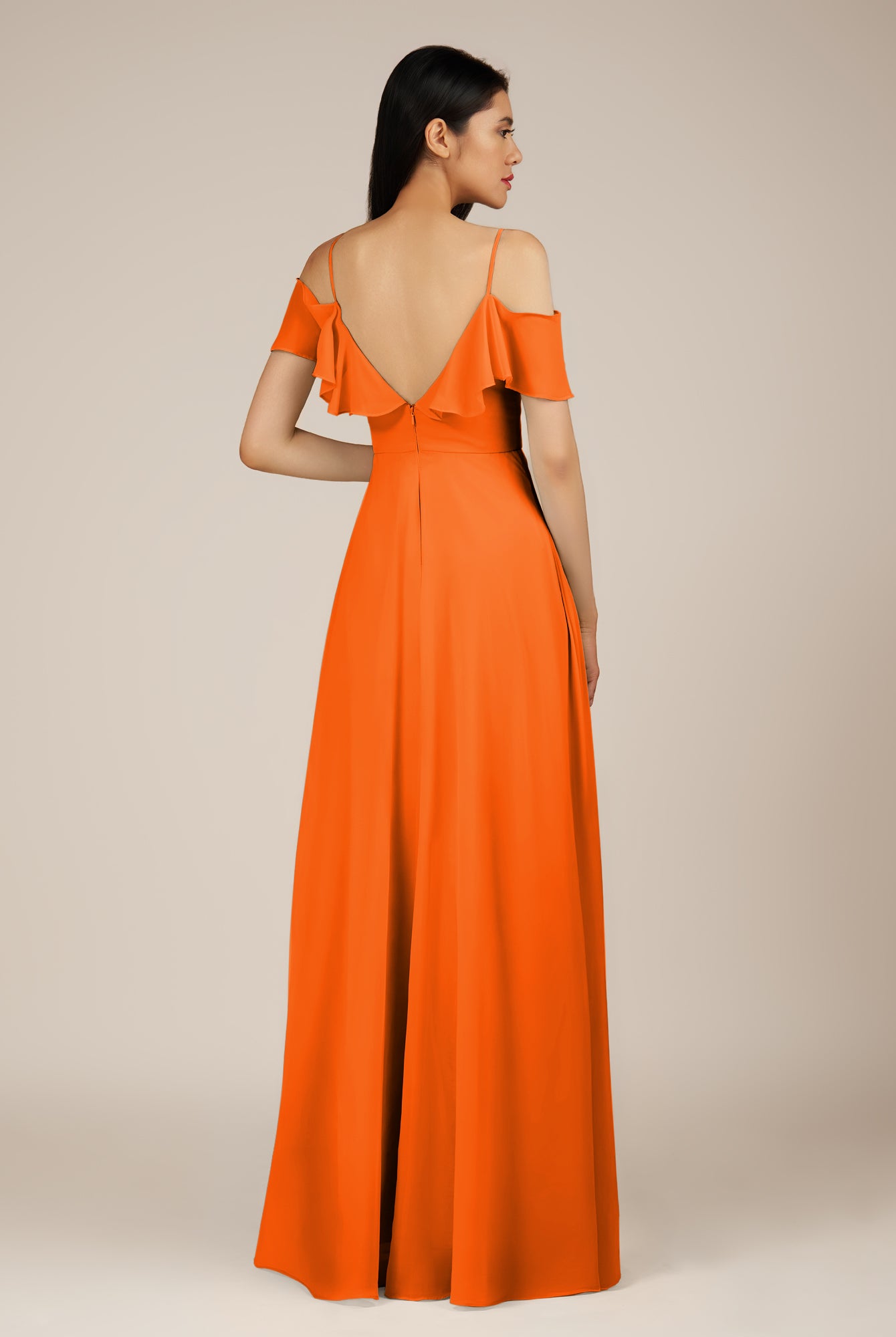 KissDress-Junessa Cinnamon A Line Off the Shoulder Chiffon Long Bridesmaid Dress with Ruffles