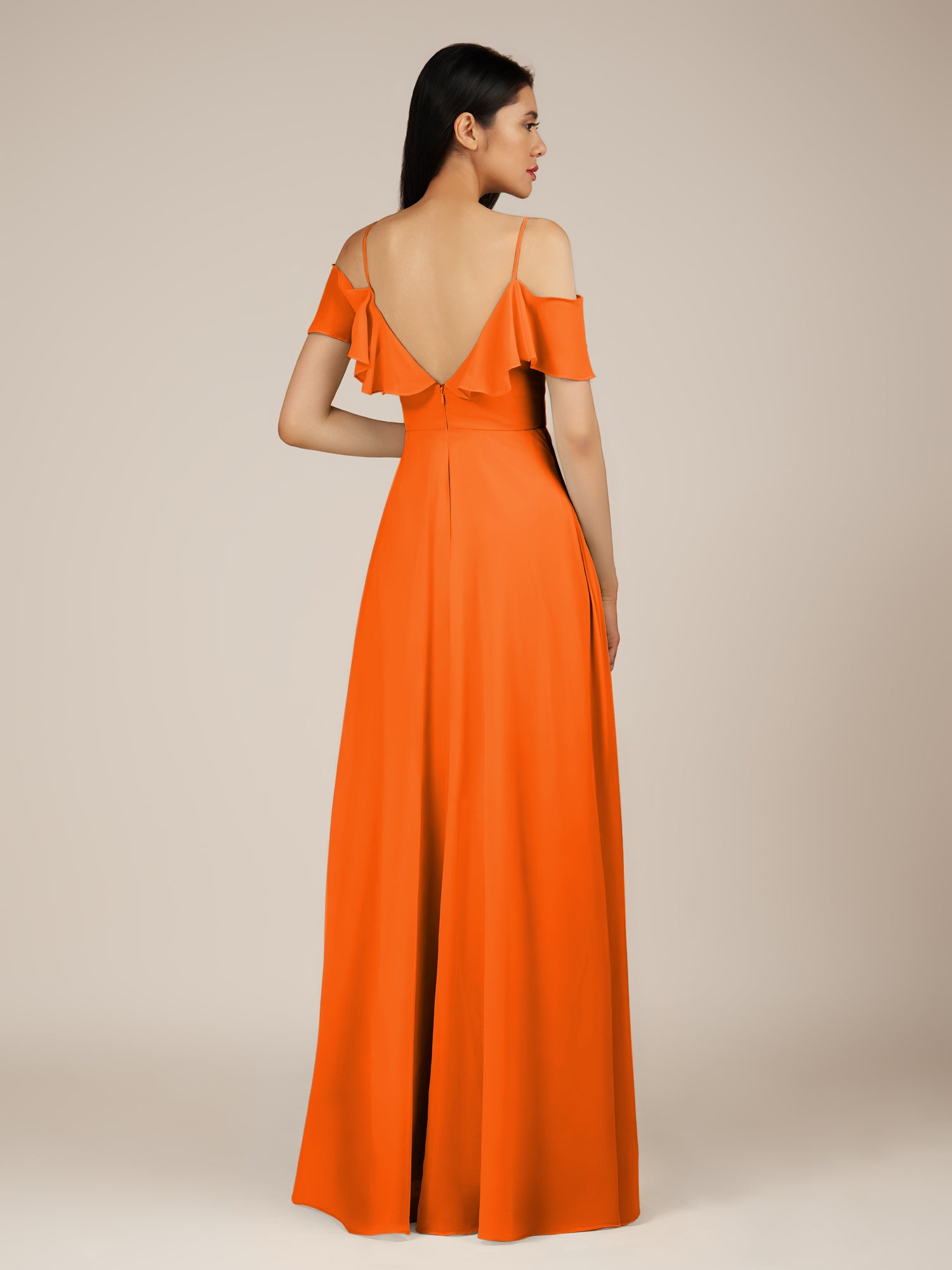 KissDress-Junessa Cinnamon A Line Off the Shoulder Chiffon Long Bridesmaid Dress with Ruffles
