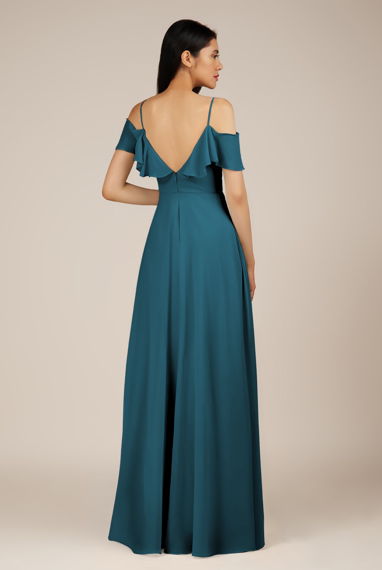 KissDress-Junessa Dark Teal A Line Off the Shoulder Chiffon Long Bridesmaid Dress with Ruffles