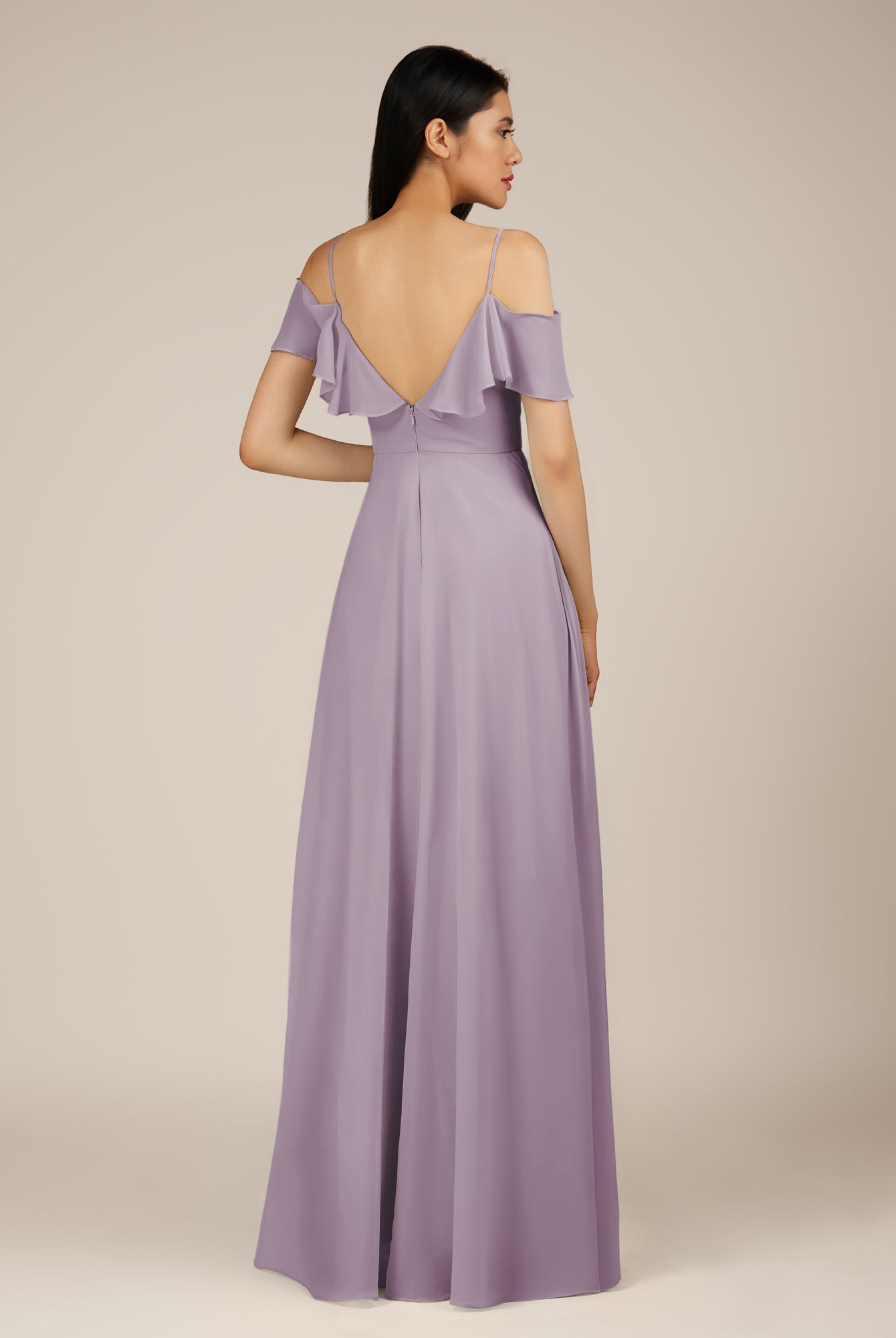 KissDress-Junessa Dusk A Line Off the Shoulder Chiffon Long Bridesmaid Dress with Ruffles