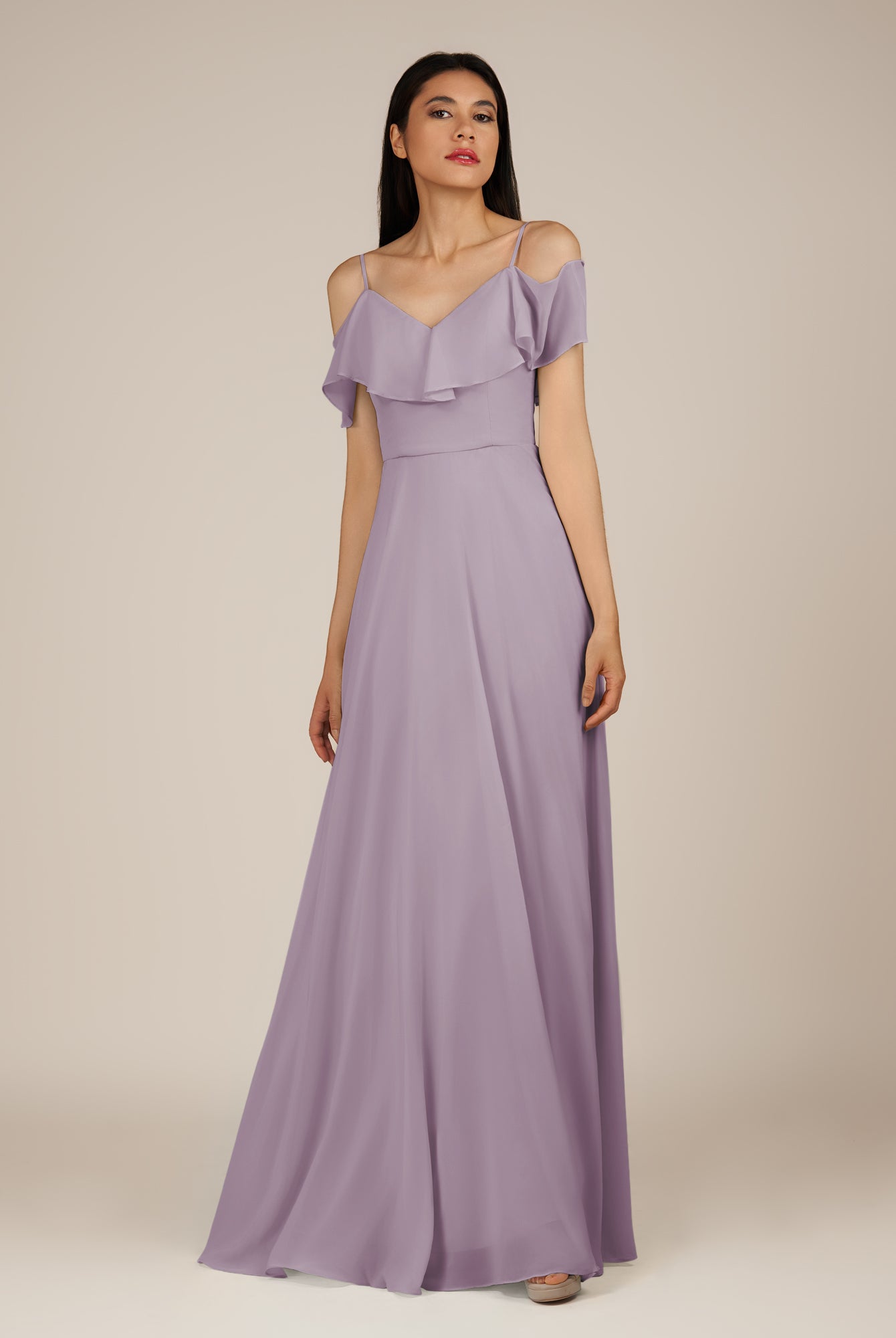 KissDress-Junessa Dusk A Line Off the Shoulder Chiffon Long Bridesmaid Dress with Ruffles