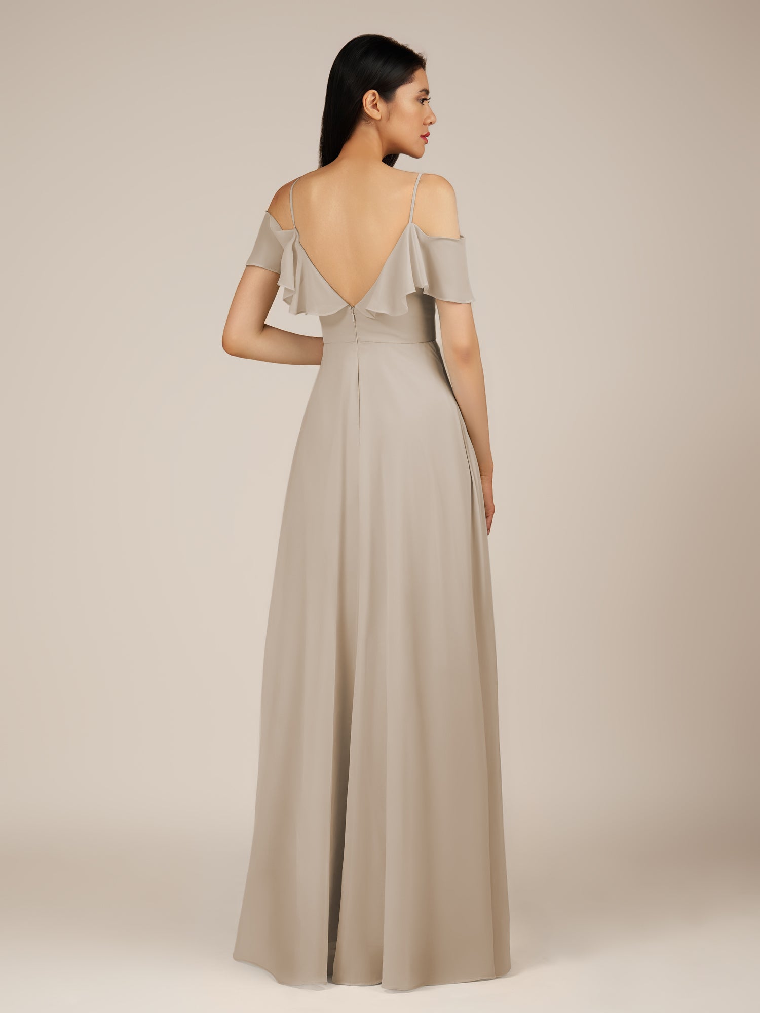 KissDress-Junessa Frost A Line Off the Shoulder Chiffon Long Bridesmaid Dress with Ruffles