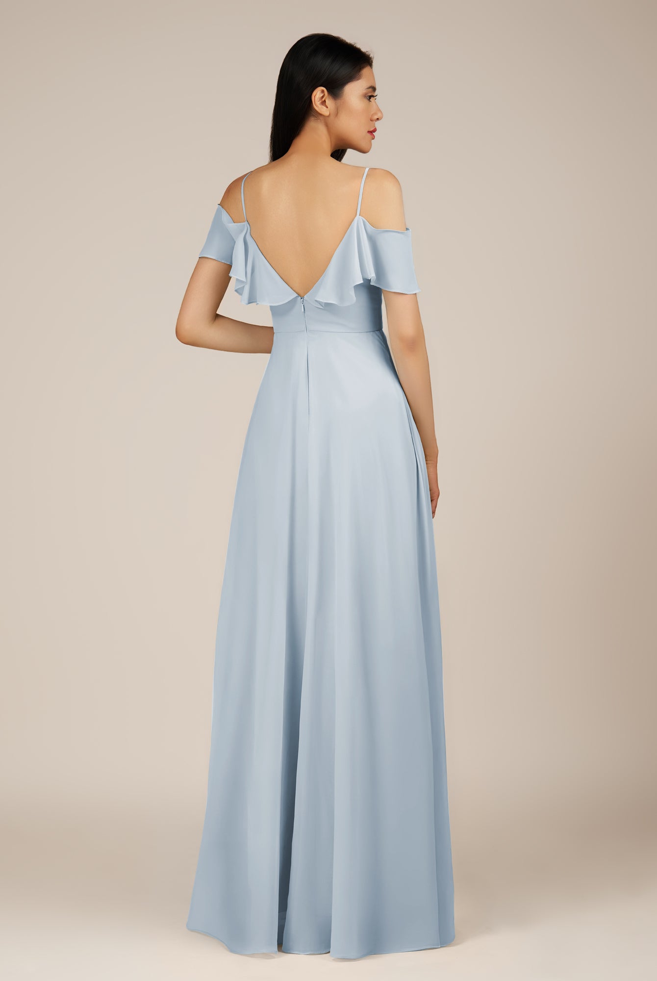KissDress-Junessa Ice A Line Off the Shoulder Chiffon Long Bridesmaid Dress with Ruffles