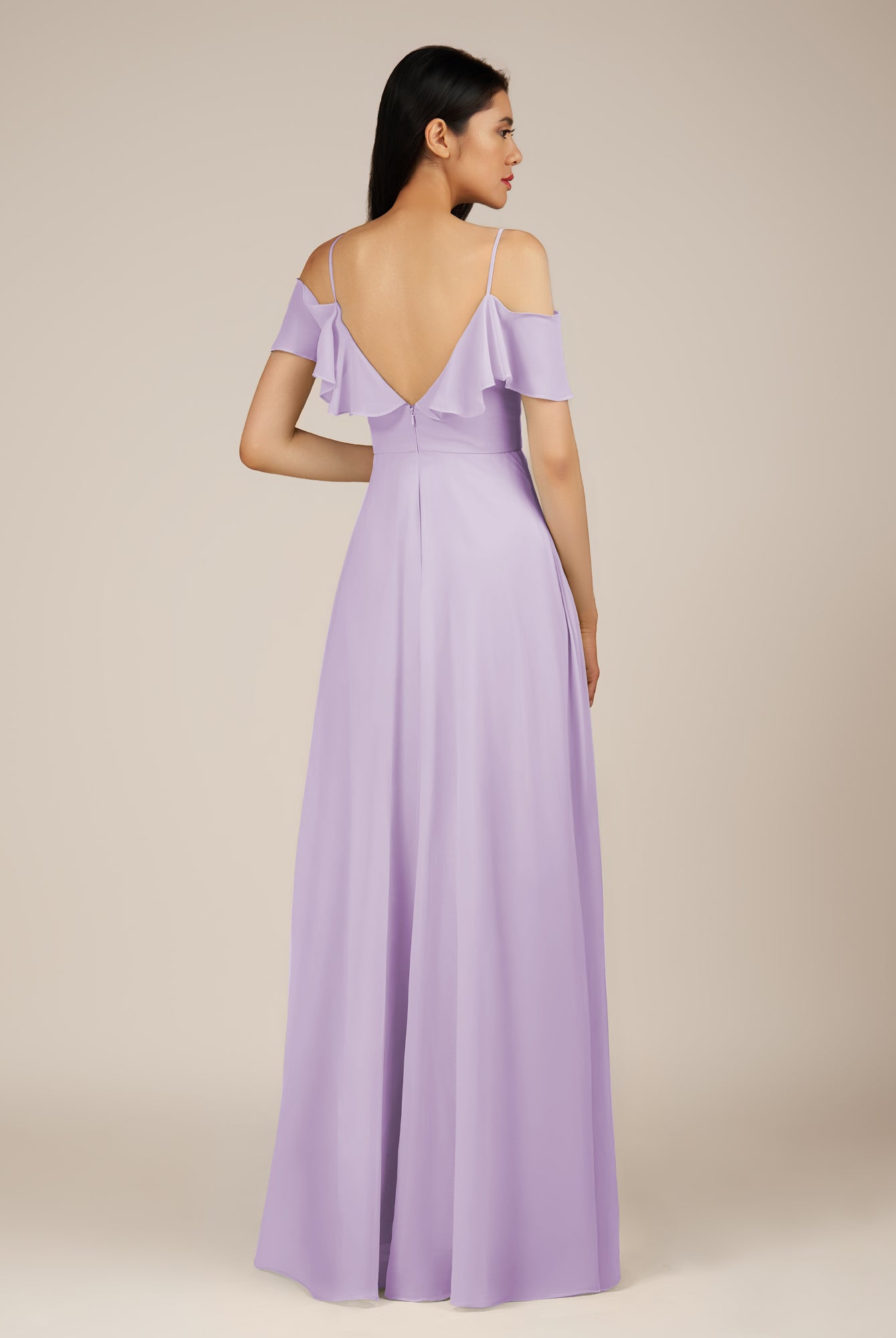 KissDress-Junessa Lavender A Line Off the Shoulder Chiffon Long Bridesmaid Dress with Ruffles