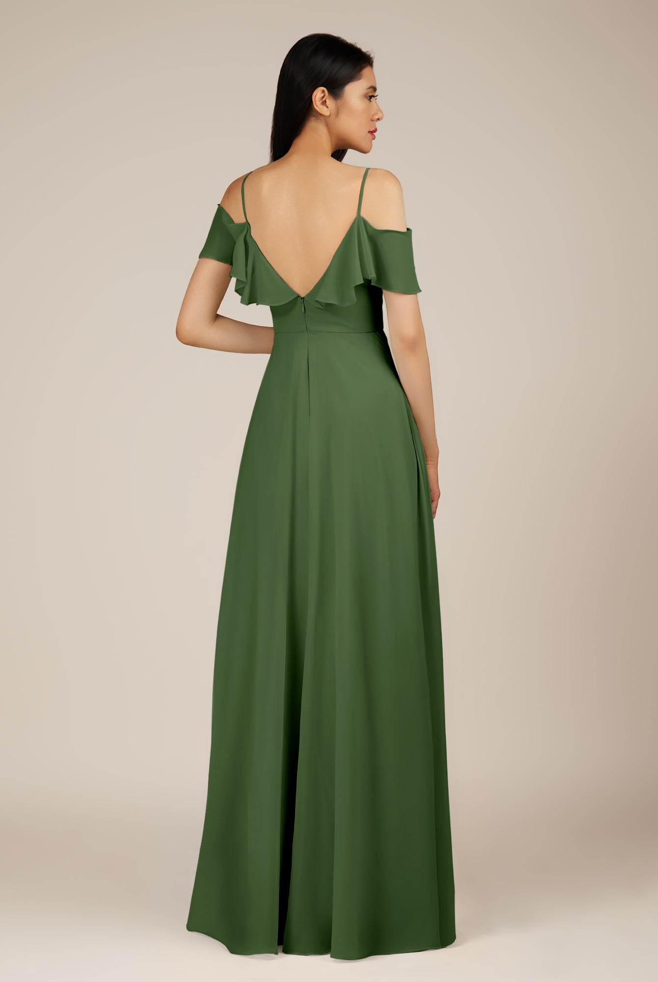 KissDress-Junessa Moss A Line Off the Shoulder Chiffon Long Bridesmaid Dress with Ruffles
