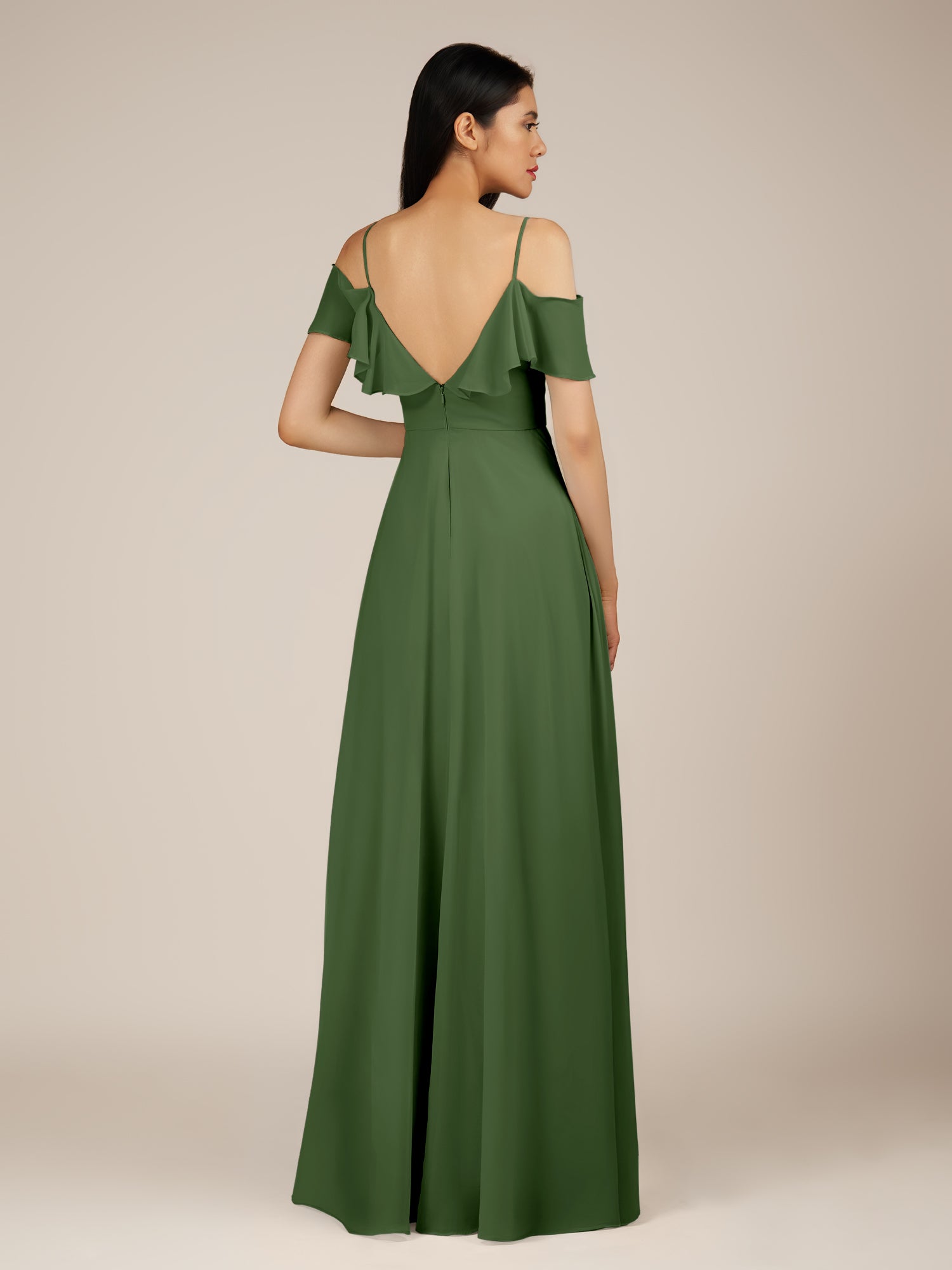 KissDress-Junessa Moss A Line Off the Shoulder Chiffon Long Bridesmaid Dress with Ruffles