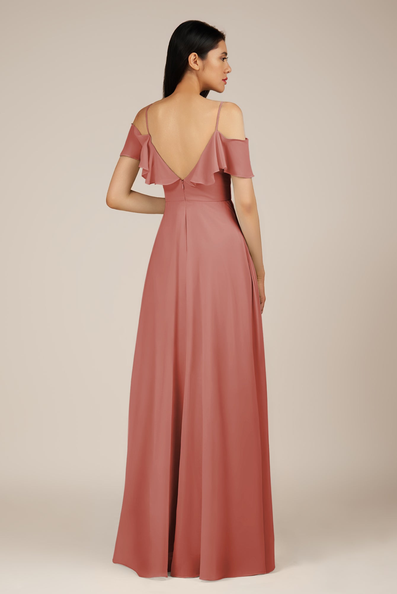 KissDress-Junessa Mulberry A Line Off the Shoulder Chiffon Long Bridesmaid Dress with Ruffles