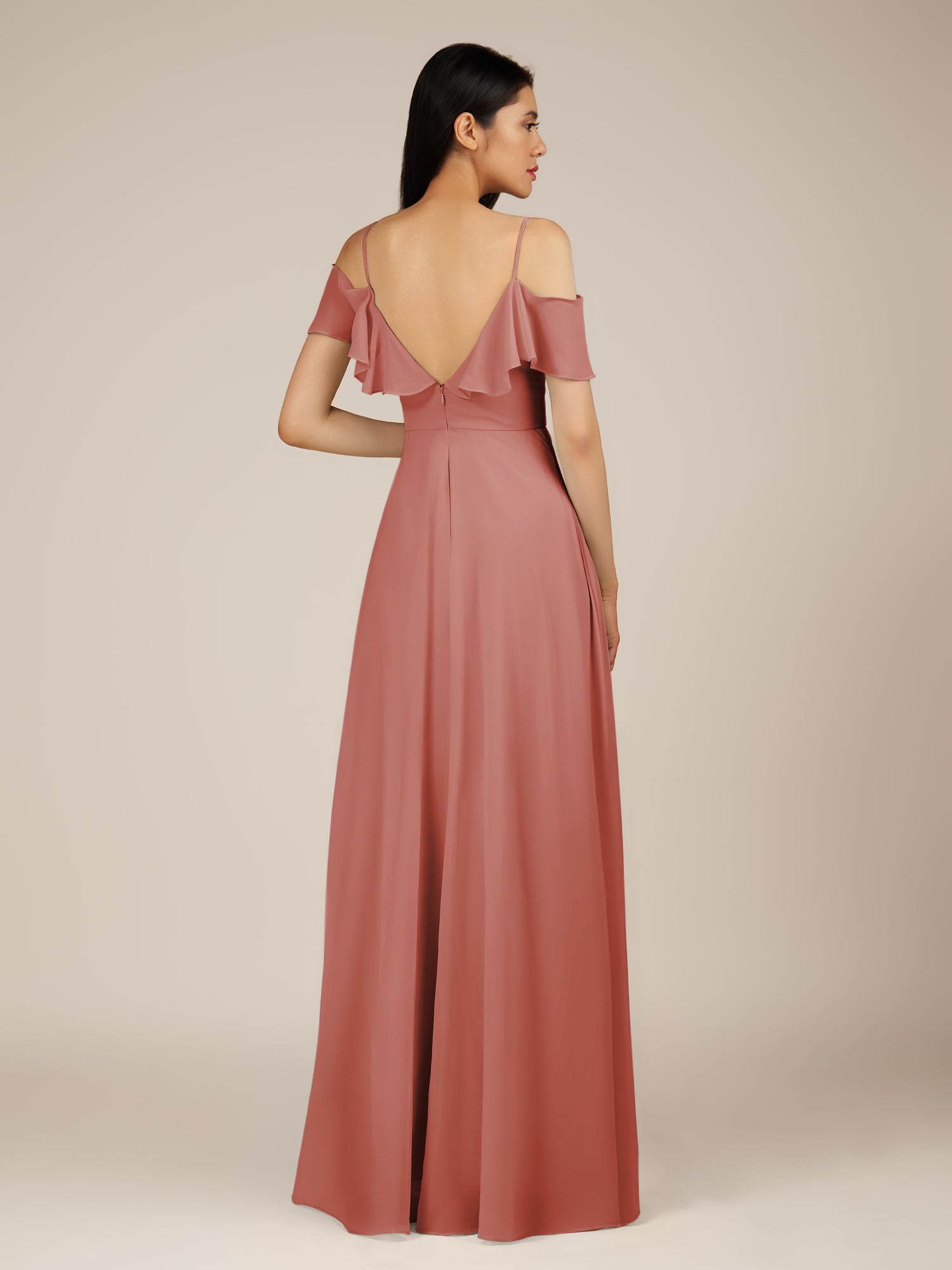 KissDress-Junessa Mulberry A Line Off the Shoulder Chiffon Long Bridesmaid Dress with Ruffles