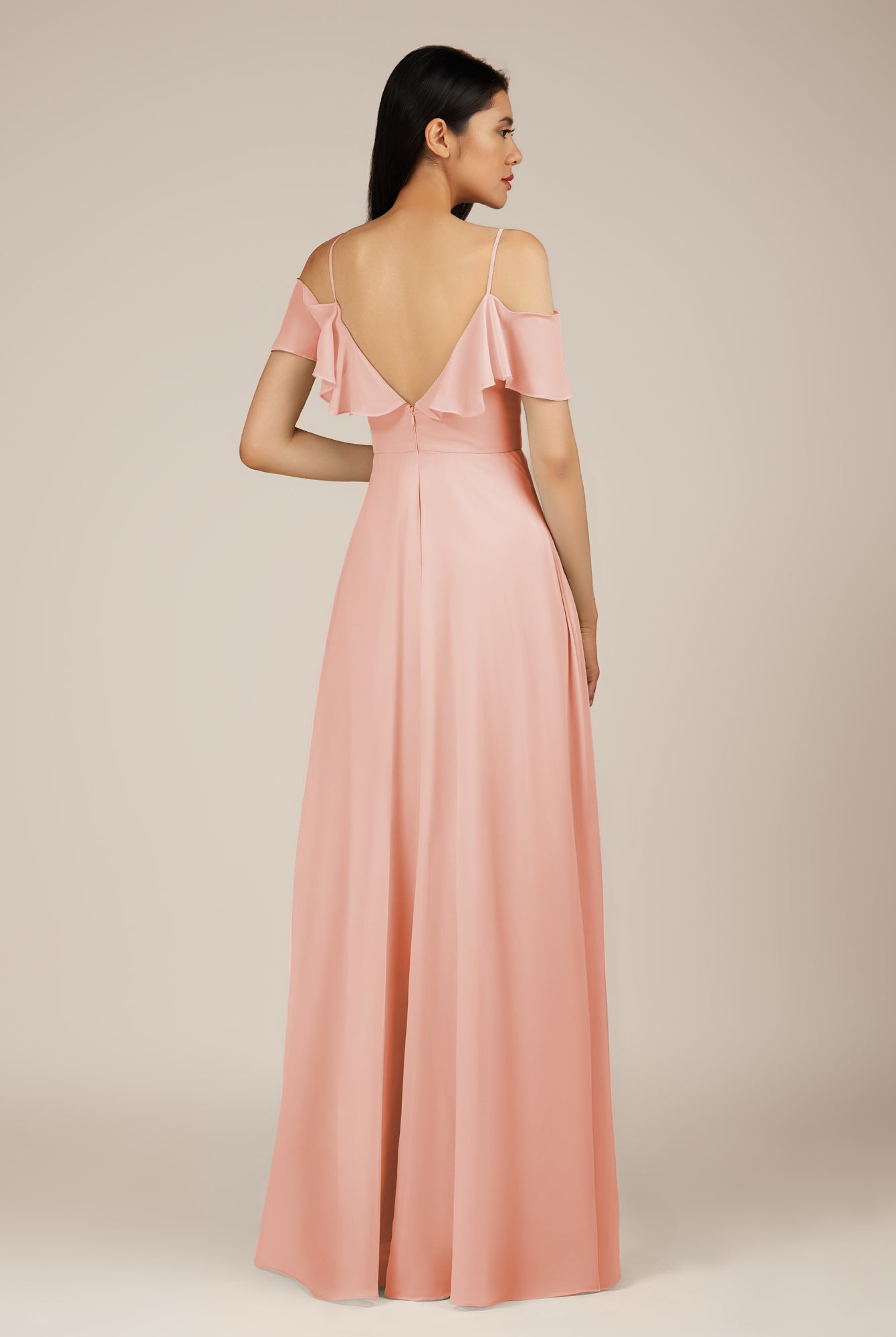 KissDress-Junessa Rose Petal A Line Off the Shoulder Chiffon Long Bridesmaid Dress with Ruffles