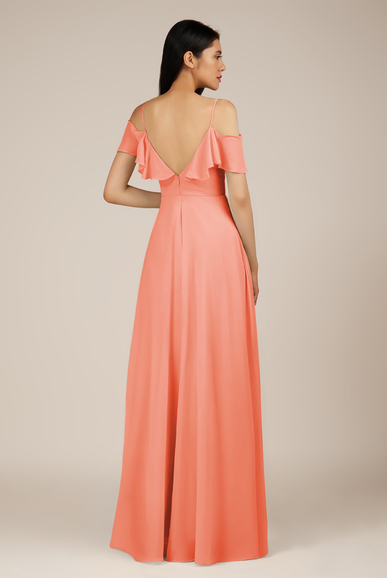 KissDress-Junessa Rosette A Line Off the Shoulder Chiffon Long Bridesmaid Dress with Ruffles