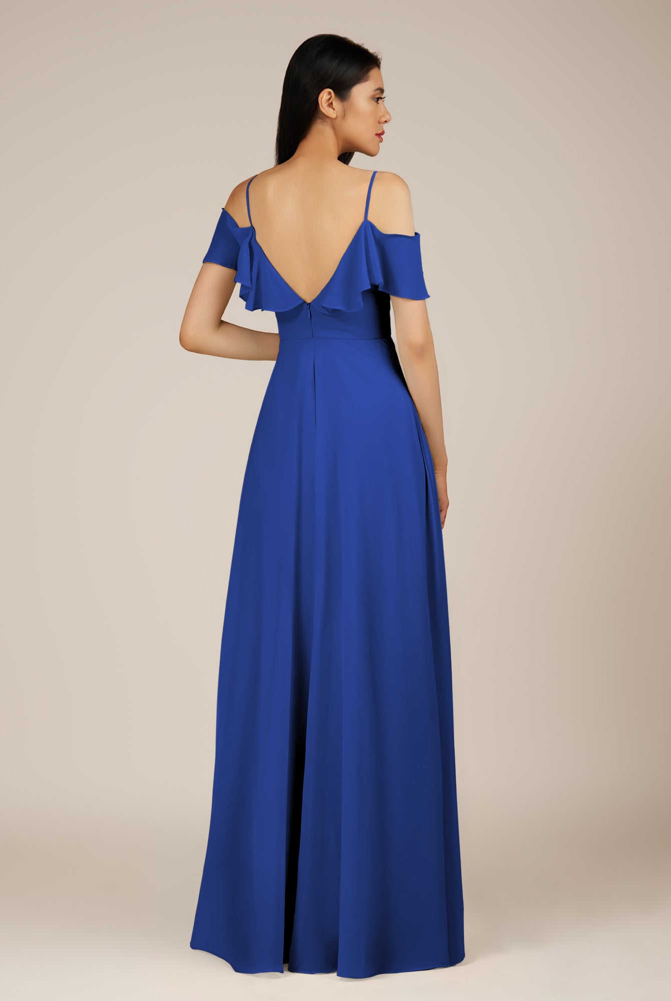 KissDress-Junessa Royal Blue A Line Off the Shoulder Chiffon Long Bridesmaid Dress with Ruffles