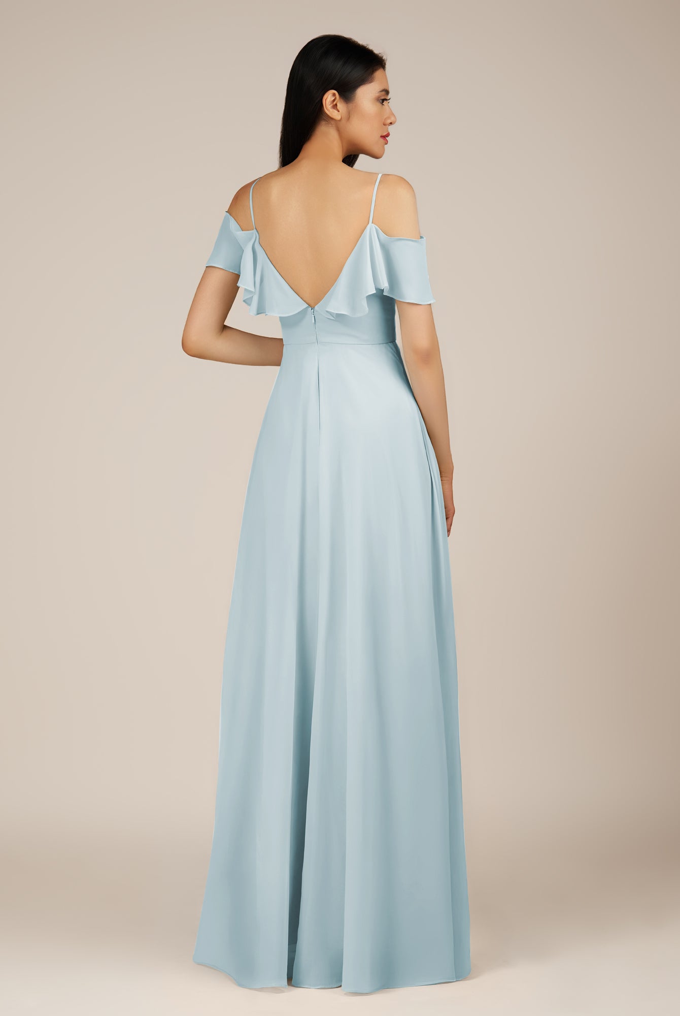 KissDress-Junessa Sky Blue A Line Off the Shoulder Chiffon Long Bridesmaid Dress with Ruffles