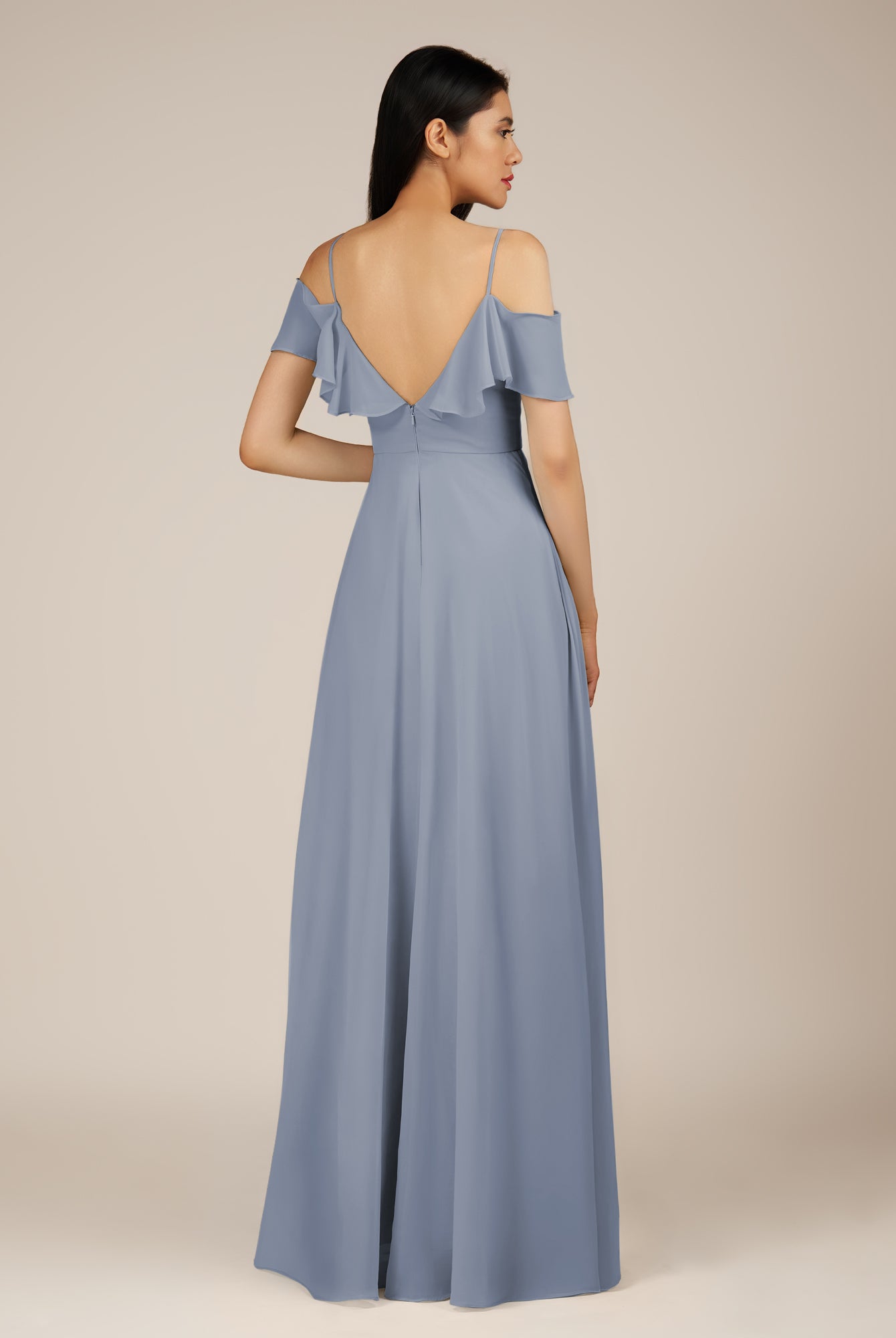 KissDress-Junessa Twilight A Line Off the Shoulder Chiffon Long Bridesmaid Dress with Ruffles