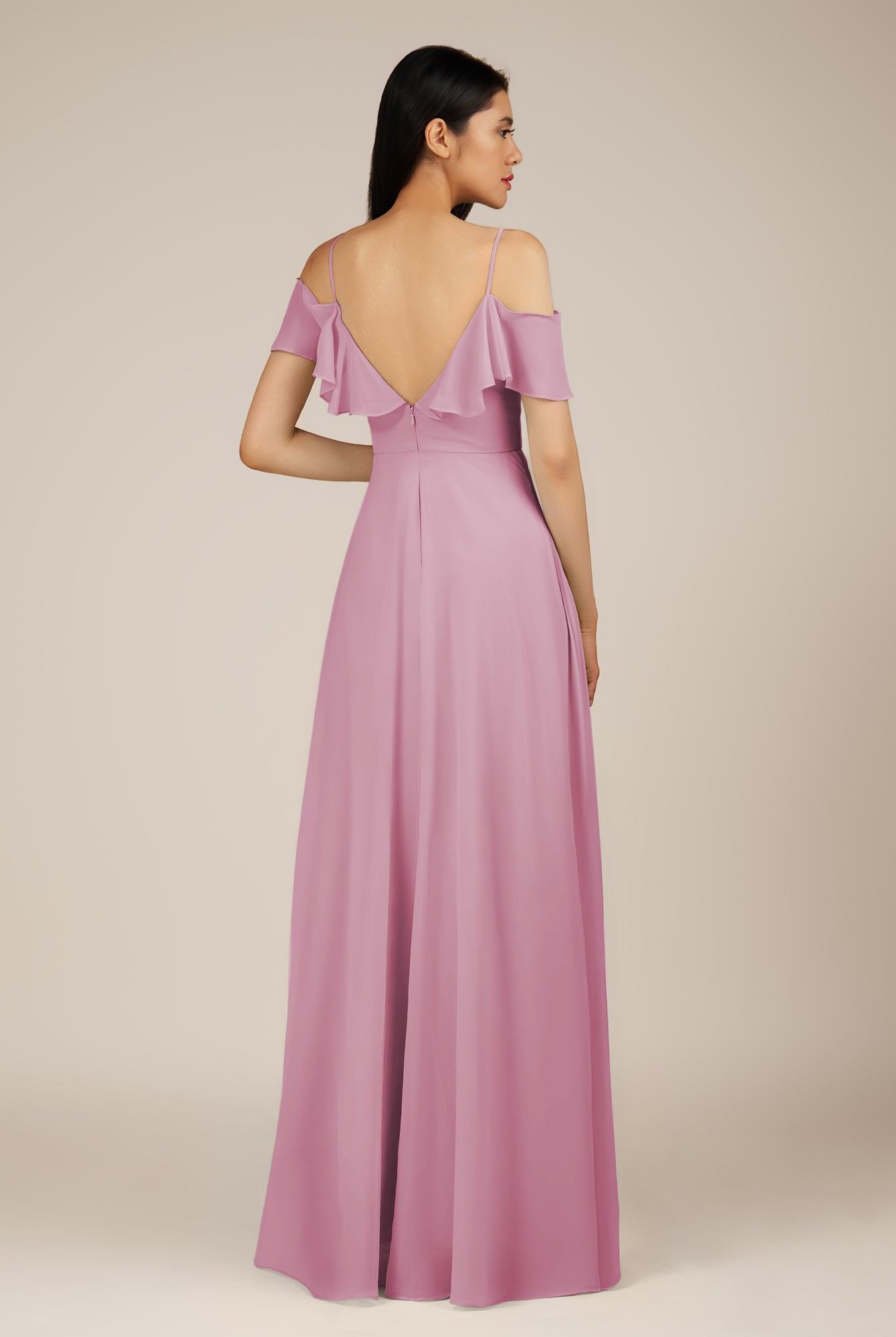 KissDress-Junessa Vintage Mauve A Line Off the Shoulder Chiffon Long Bridesmaid Dress with Ruffles