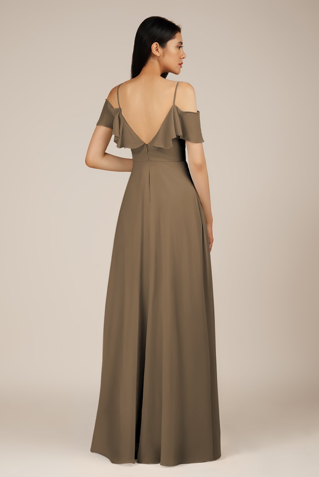 KissDress-Junessa Willow Green A Line Off the Shoulder Chiffon Long Bridesmaid Dress with Ruffles
