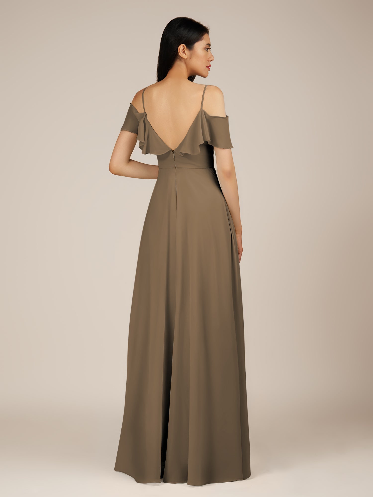 KissDress-Junessa Willow Green A Line Off the Shoulder Chiffon Long Bridesmaid Dress with Ruffles