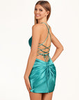 Turquoise Spaghetti Straps Satin Bodycon Homecoming Dress