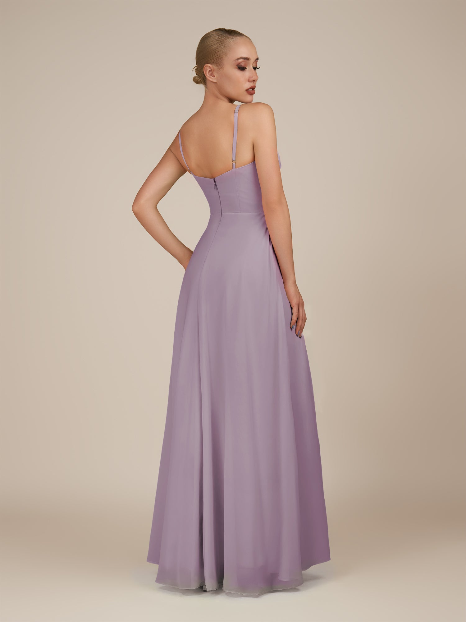 KissDress-Lavatera Dusk A Line Chiffon V Neck Long Bridesmaid Dress with Ruffles
