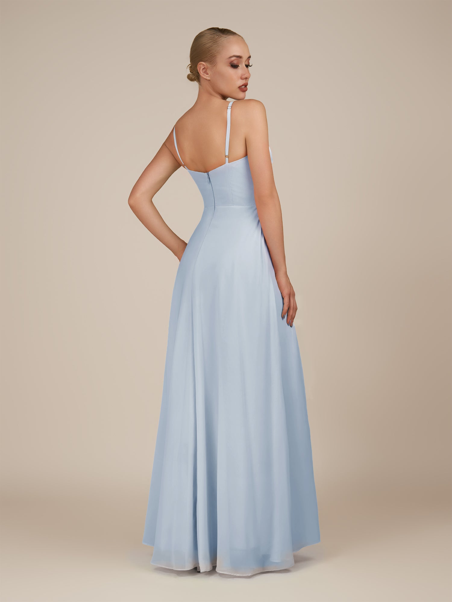 KissDress-Lavatera Ice A Line Chiffon V Neck Long Bridesmaid Dress with Ruffles