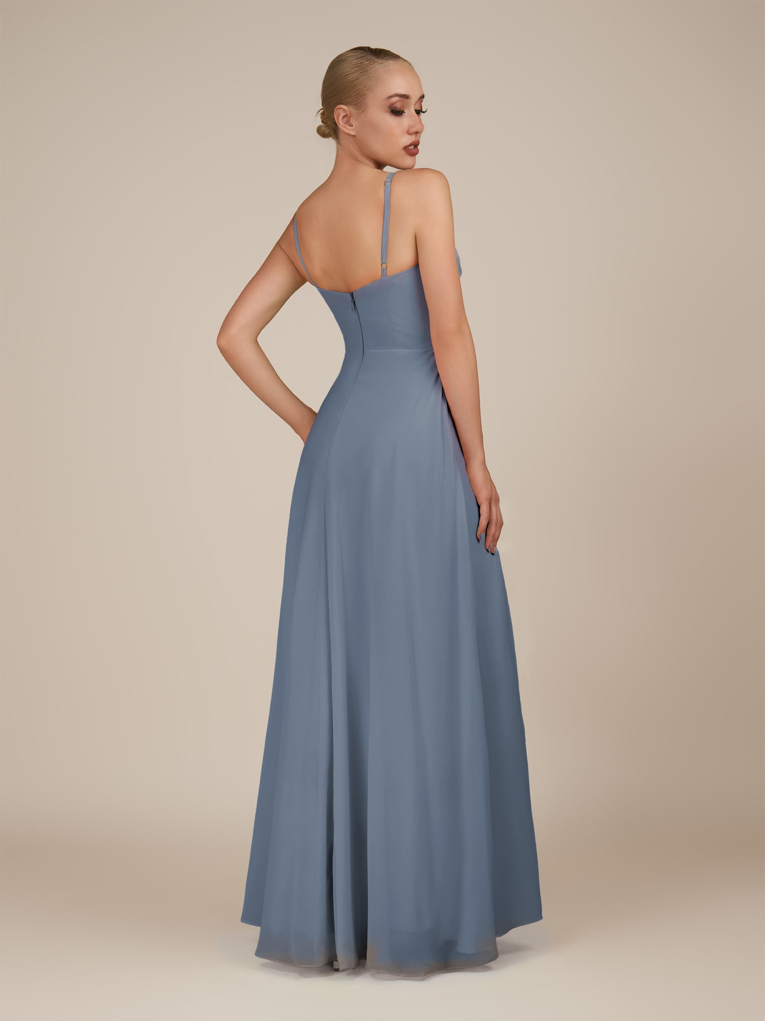 KissDress-Lavatera Neptune A Line Chiffon V Neck Long Bridesmaid Dress with Ruffles