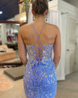 Lavender Sequin-Embroidery Lace-Up Short Cocktail Dress
