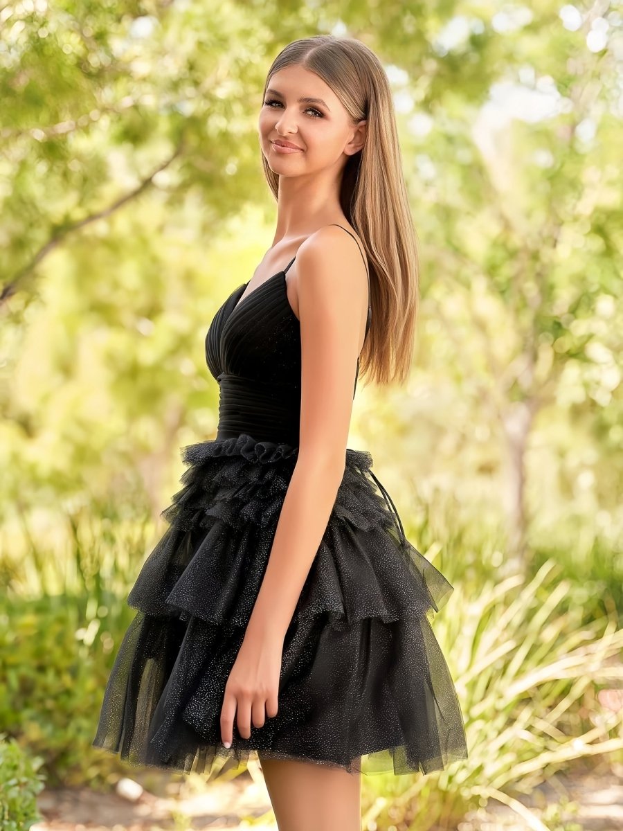Layla | A - Line Deep V Neck Tiered Short Homecoming Dress - KissProm