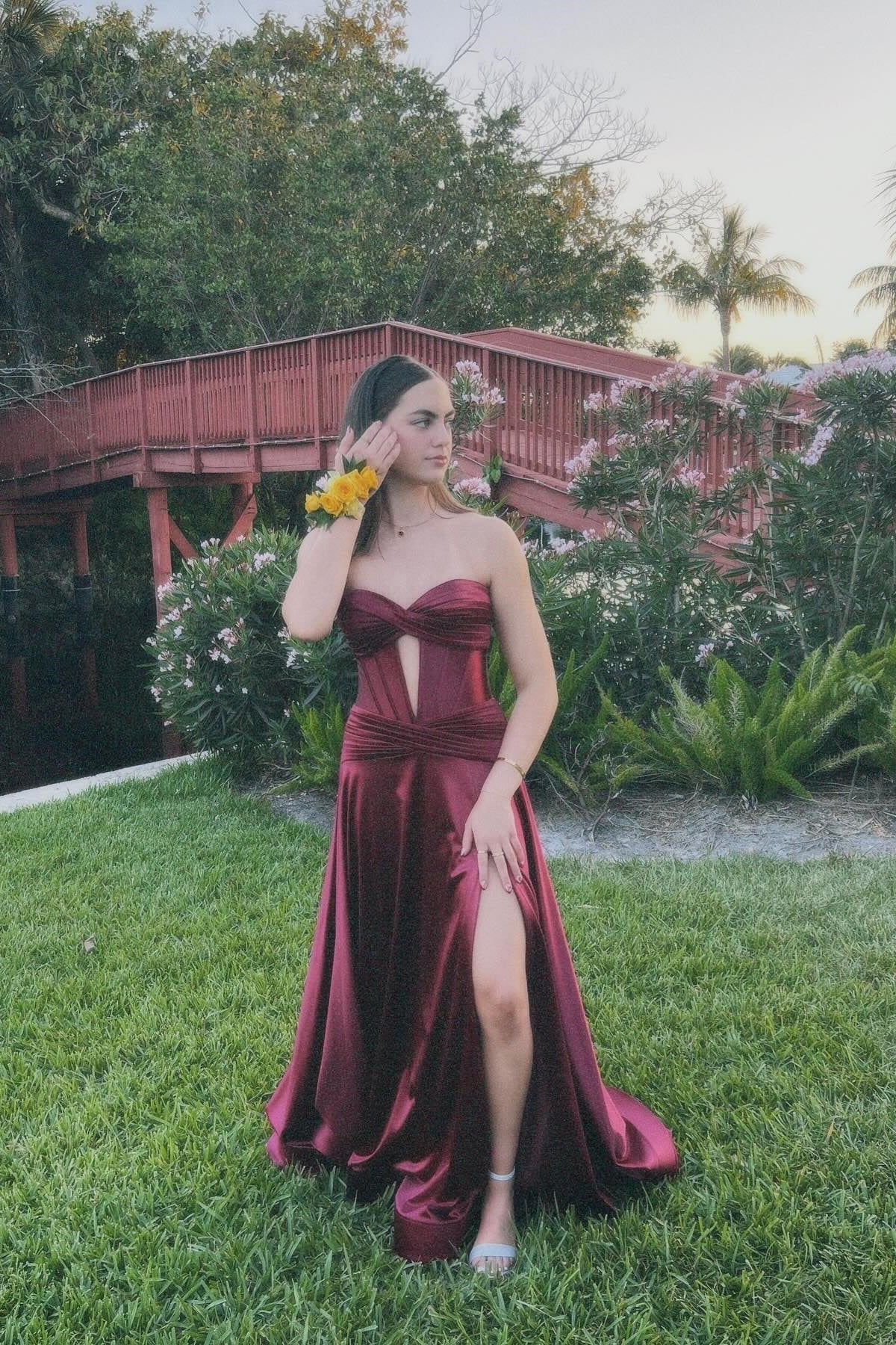 Sweetheart Burgundy Keyhole A Line Long Prom Dress