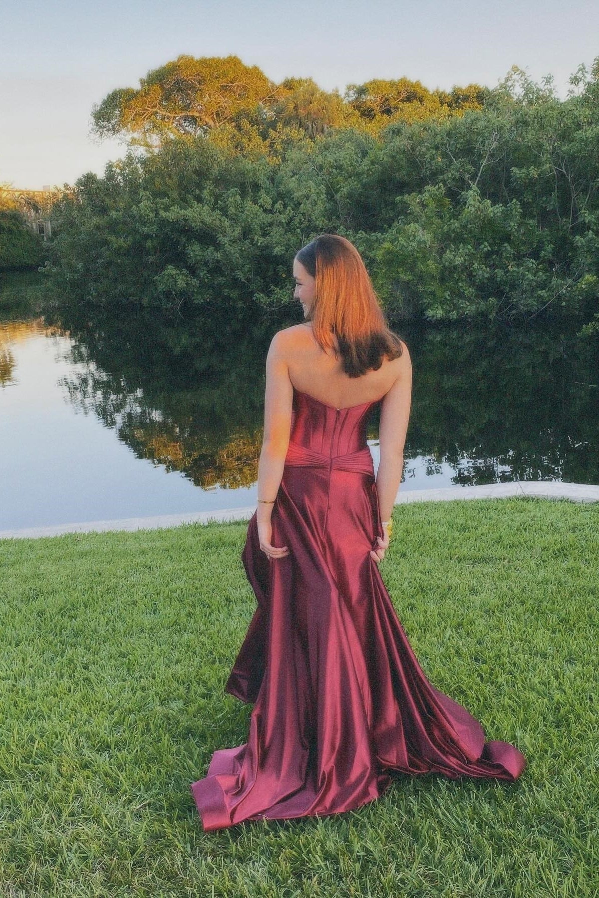Sweetheart Burgundy Keyhole A Line Long Prom Dress