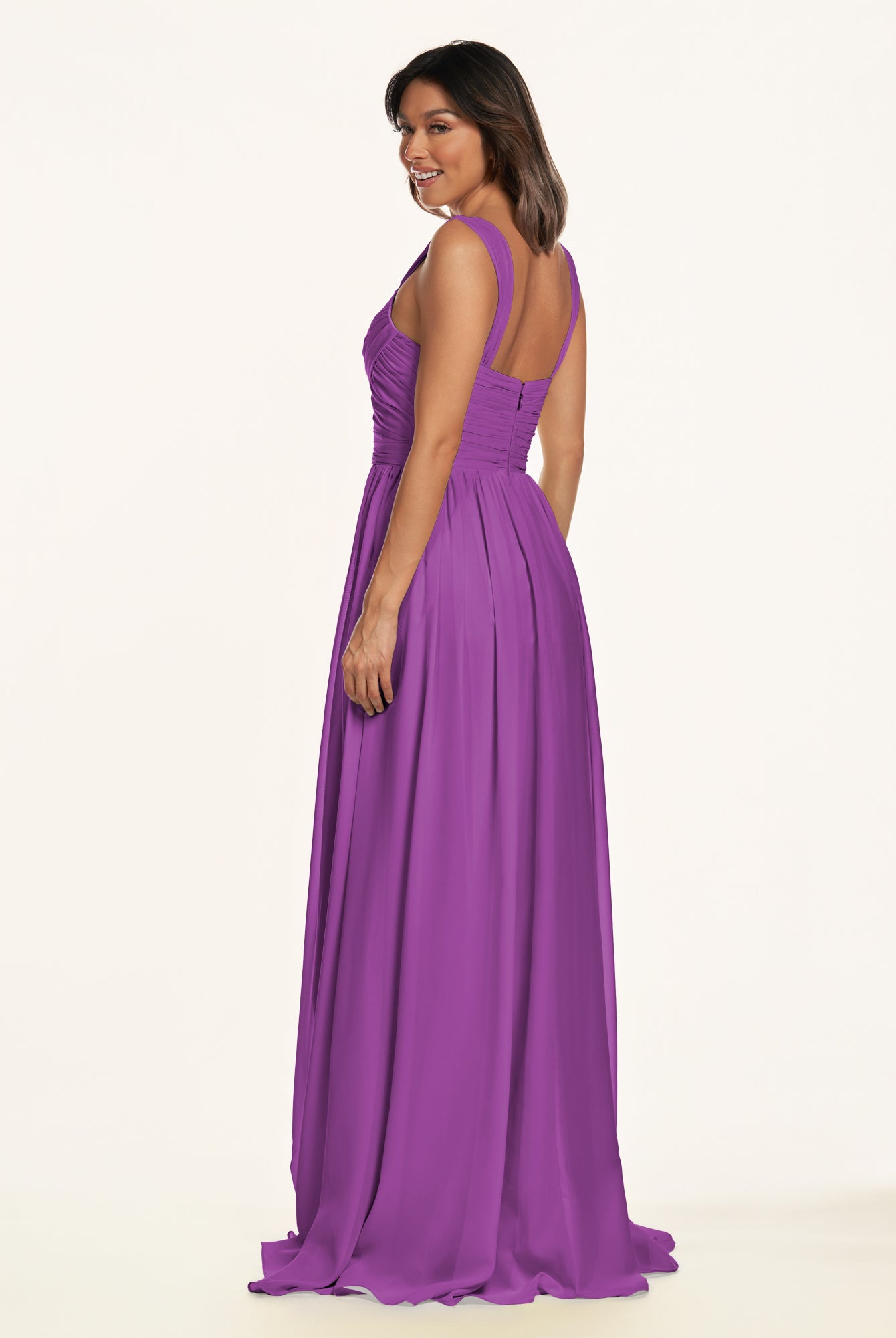 KissDress-Lia Amethyst A Line Chiffon Off the Shoulder Long Bridesmaid Dress with Pleats
