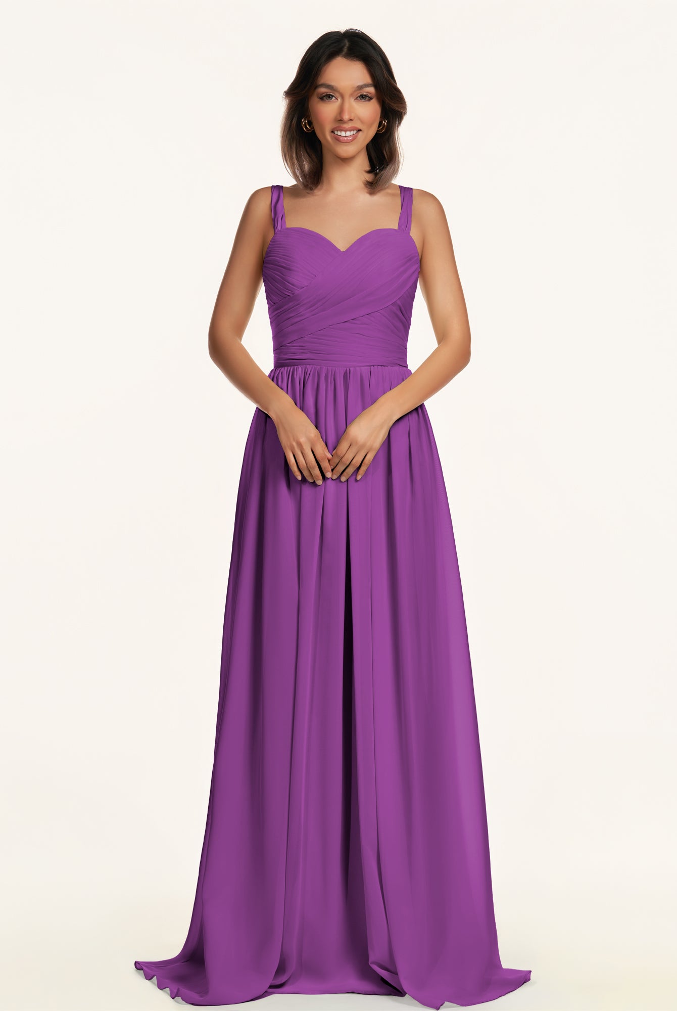 KissDress-Lia Amethyst A Line Chiffon Off the Shoulder Long Bridesmaid Dress with Pleats