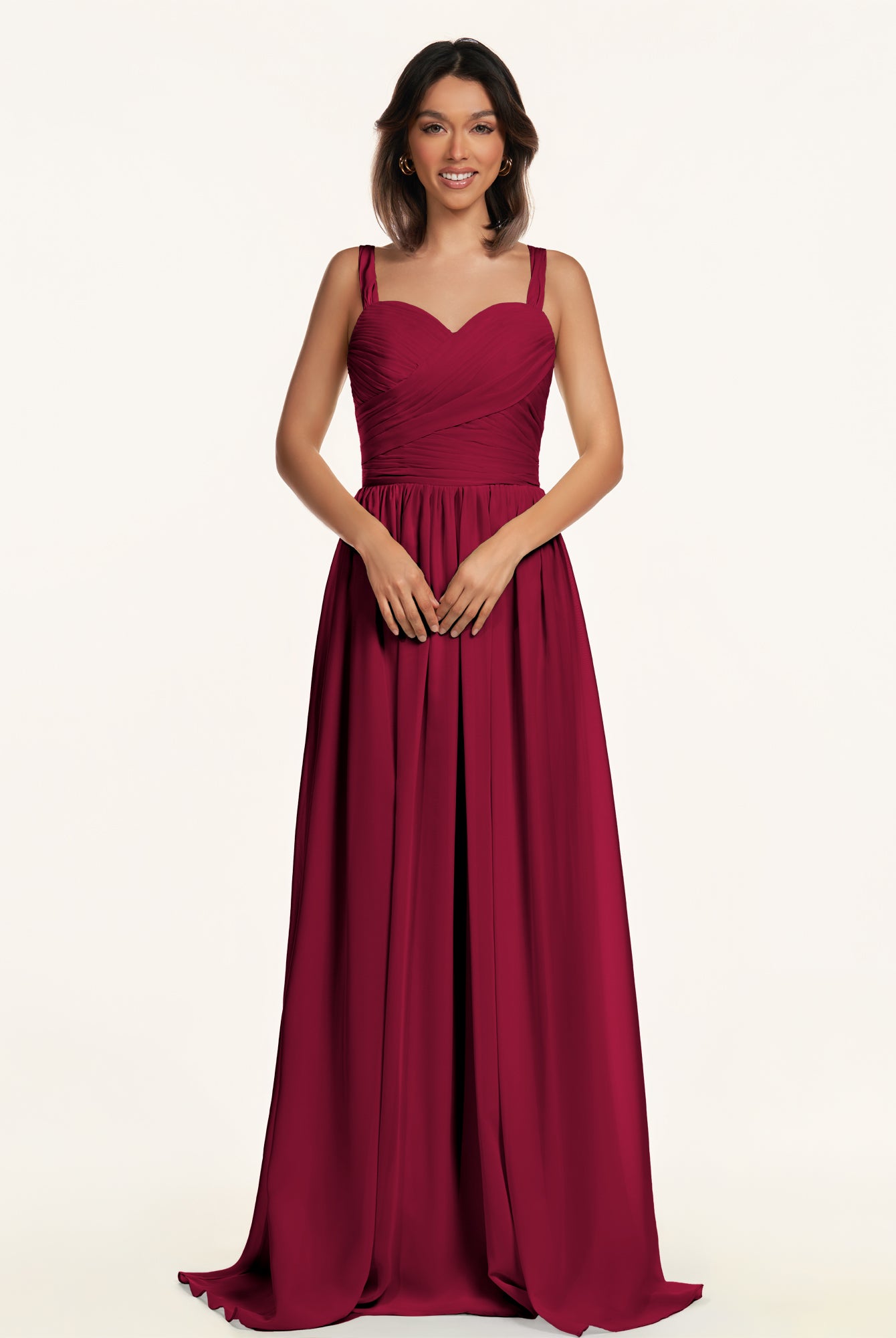 KissDress-Lia Berry A Line Chiffon Off the Shoulder Long Bridesmaid Dress with Pleats