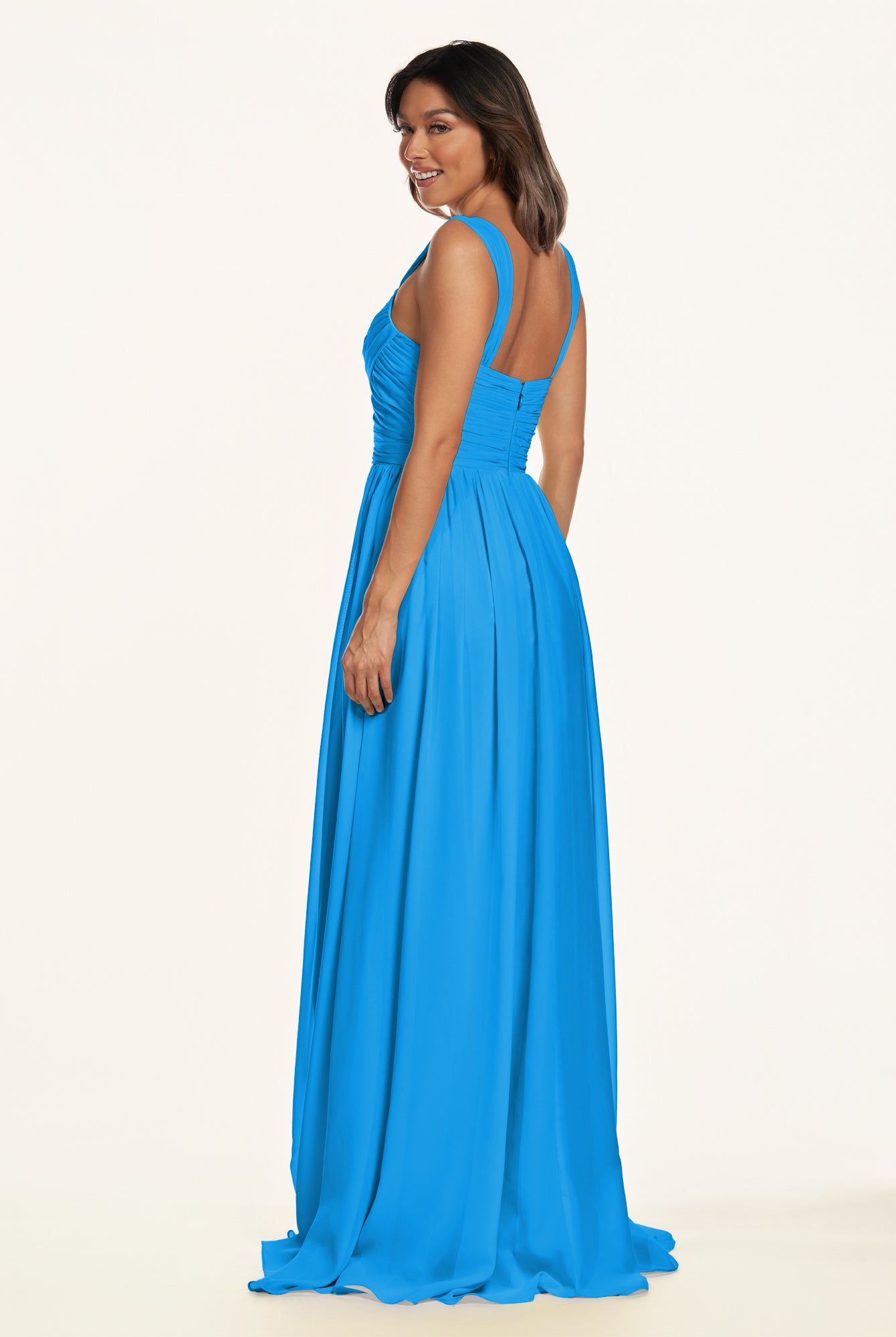 KissDress-Lia Blue Jay A Line Chiffon Off the Shoulder Long Bridesmaid Dress with Pleats