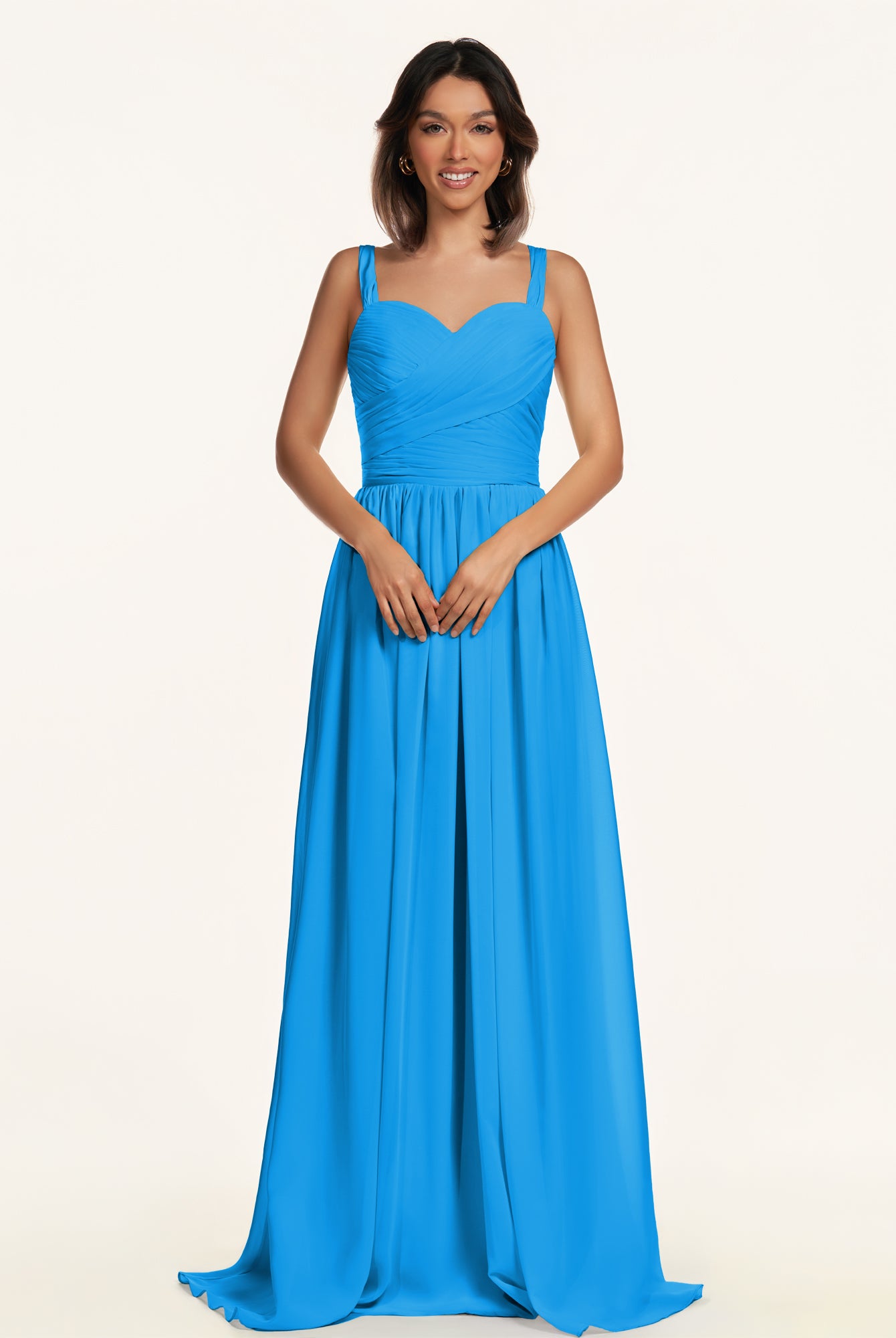 KissDress-Lia Blue Jay A Line Chiffon Off the Shoulder Long Bridesmaid Dress with Pleats
